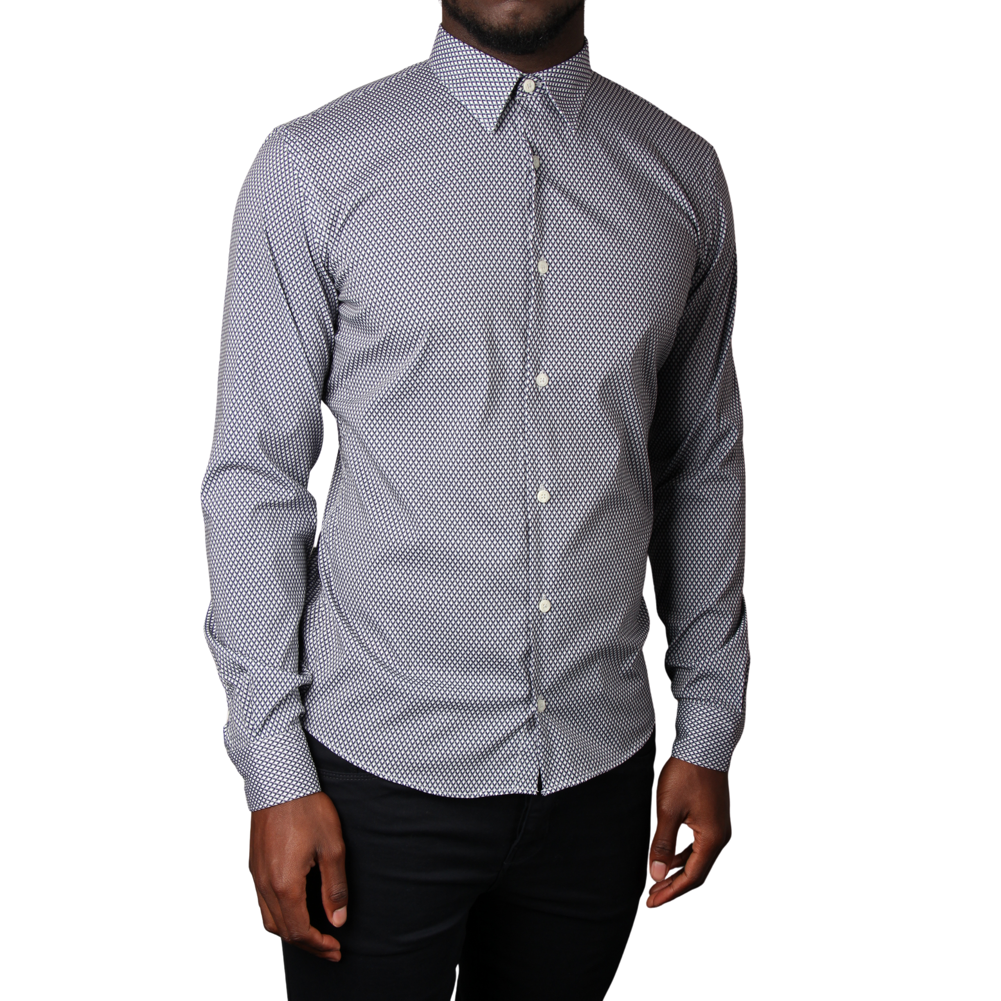 Mens SEINSE Navy Printed L/s Shirt