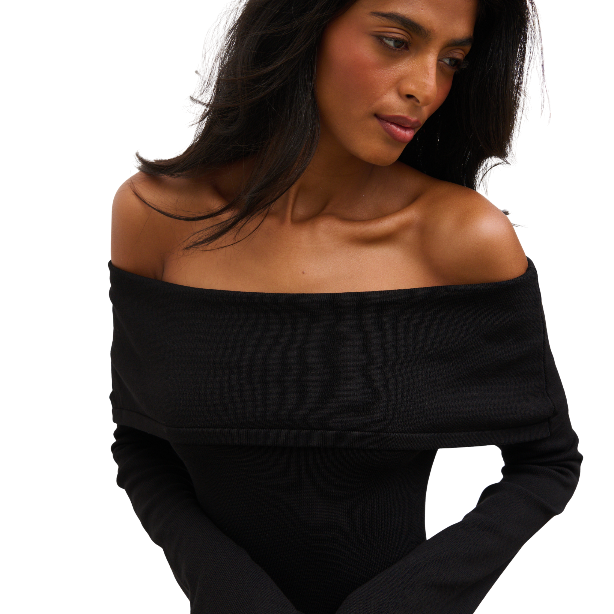 Womens Pretty Lavish Black Samaria Bardot Knit Midaxi Dress
