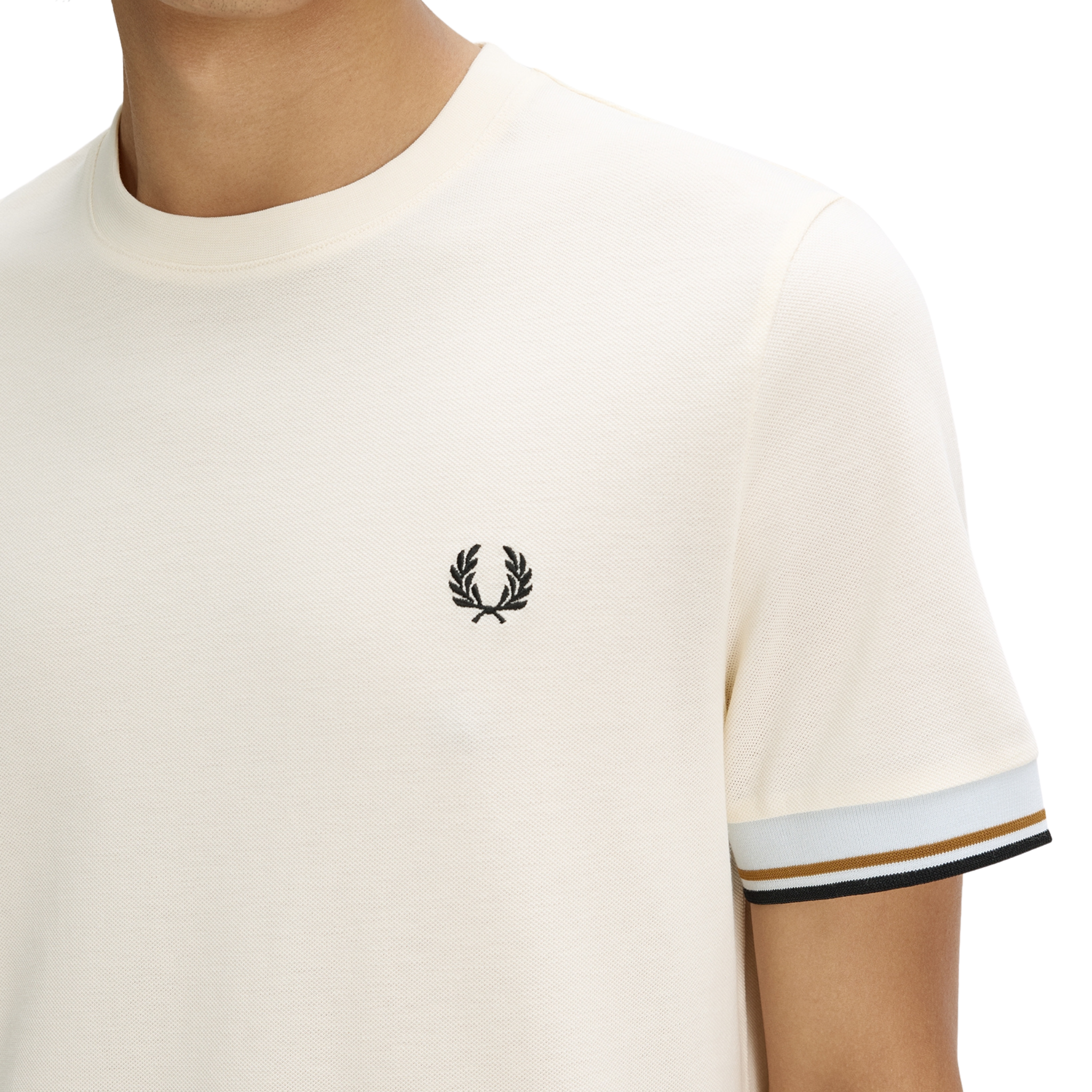 Mens Fred Perry Ecru Twin Tipped Cuff S/s T Shirt