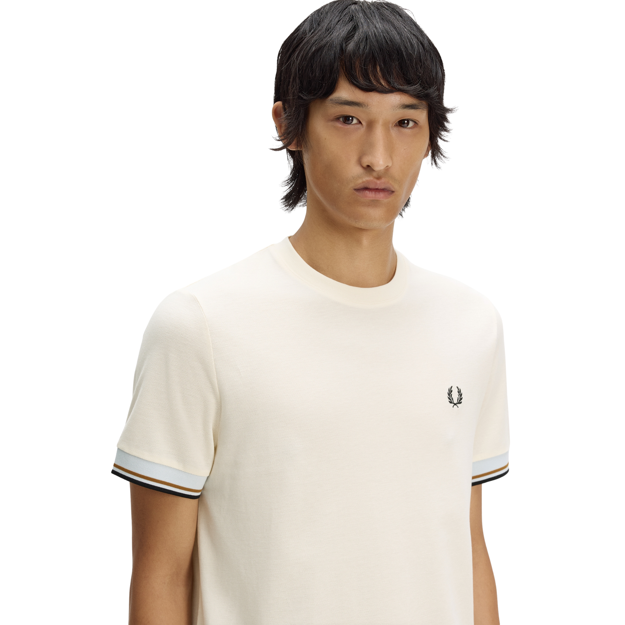 Mens Fred Perry Ecru Twin Tipped Cuff S/s T Shirt