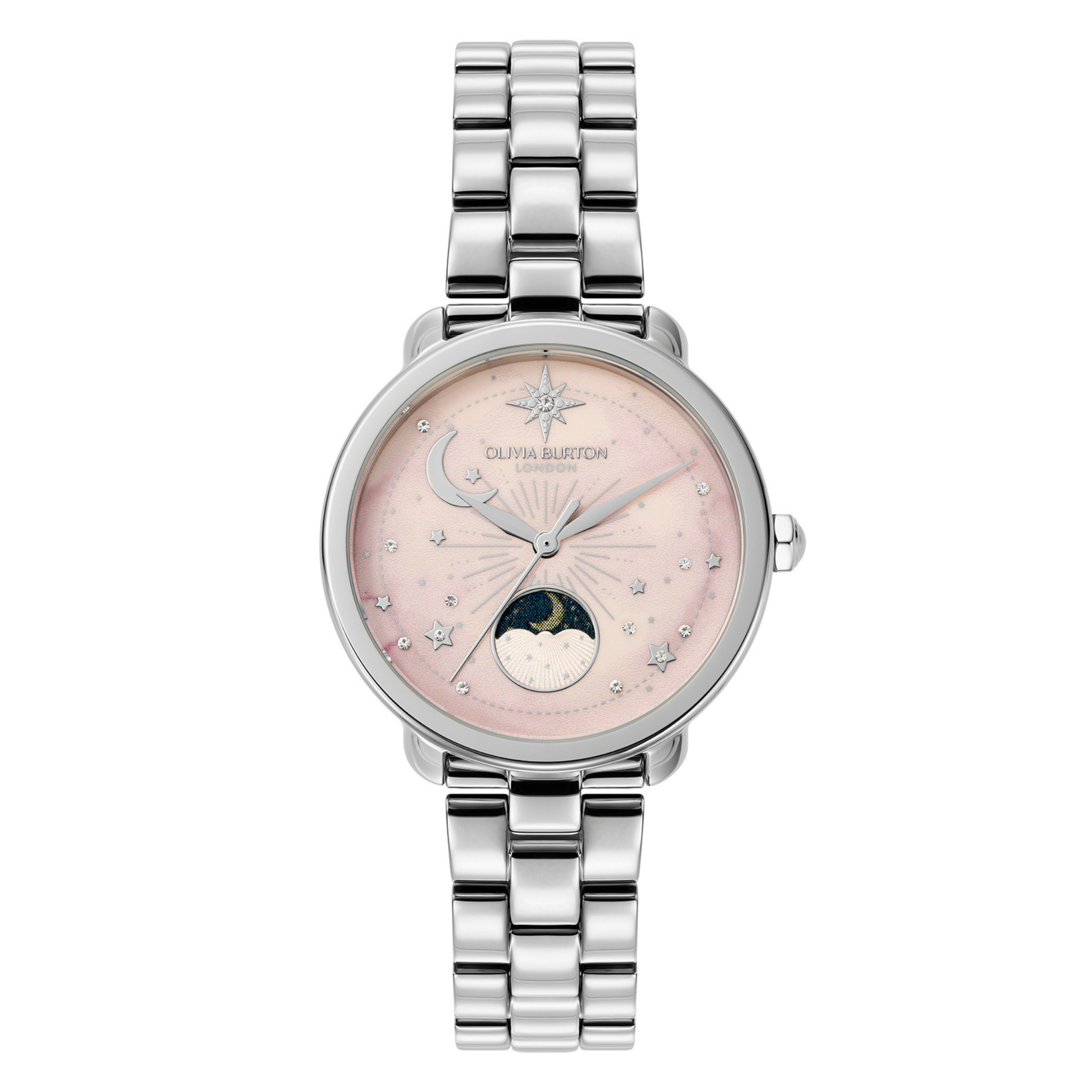 Womens Olivia Burton Silver/Light Pink Moonphase Bracelet Watch