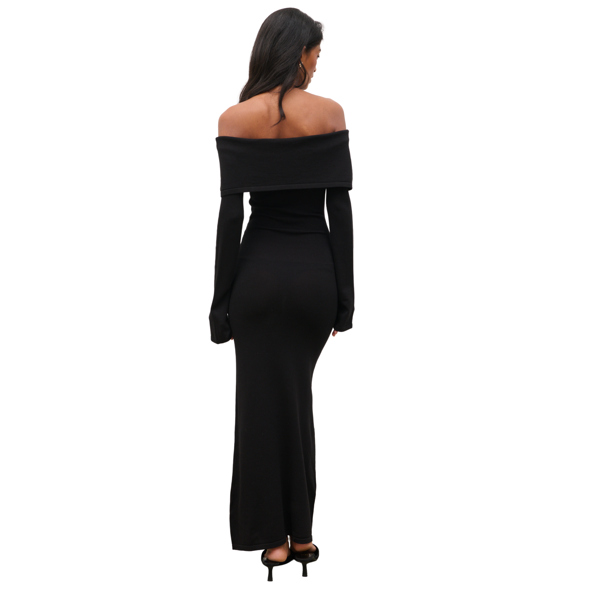 Womens Pretty Lavish Black Samaria Bardot Knit Midaxi Dress