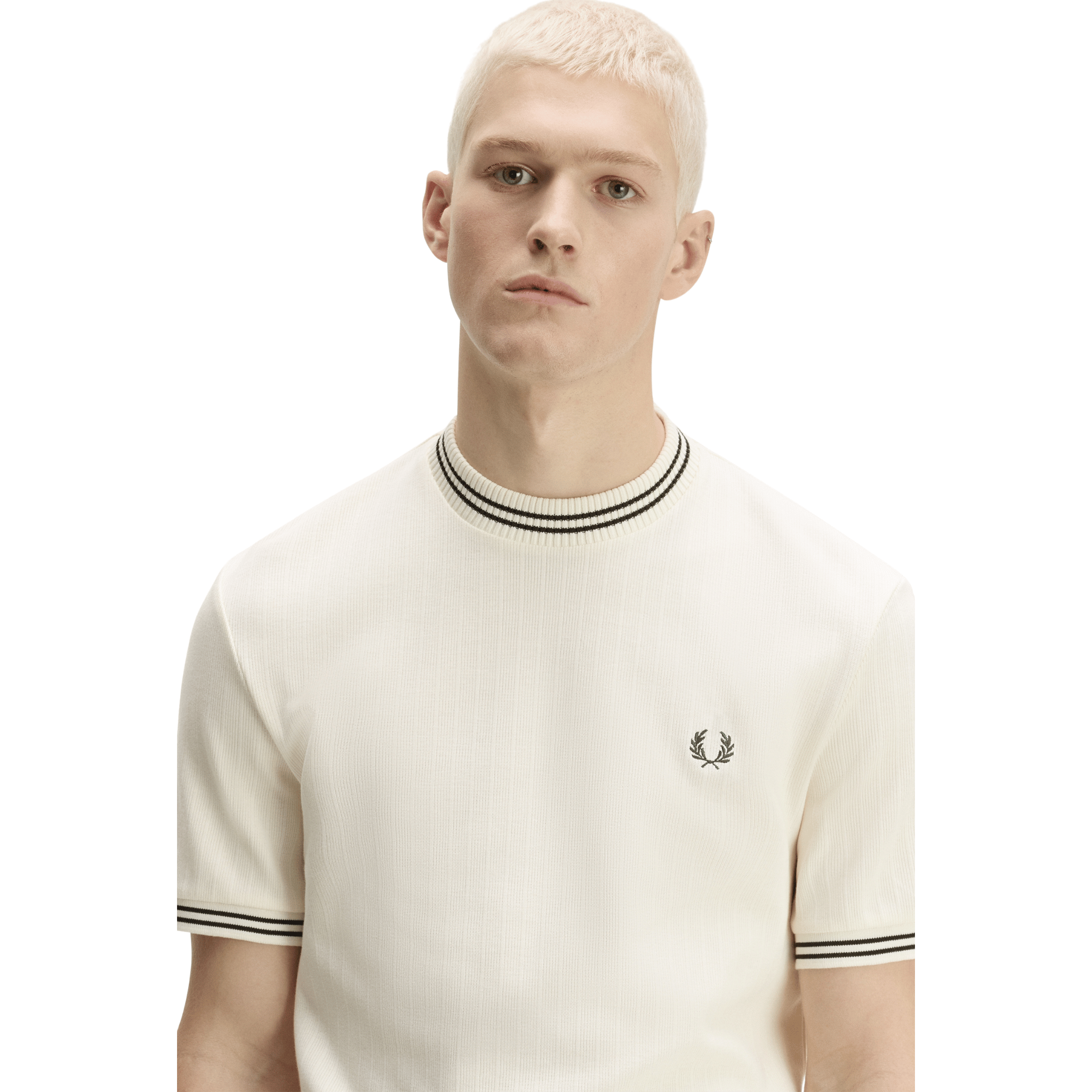 Mens Fred Perry Ecru Ribbed Jersey S/s T Shirt