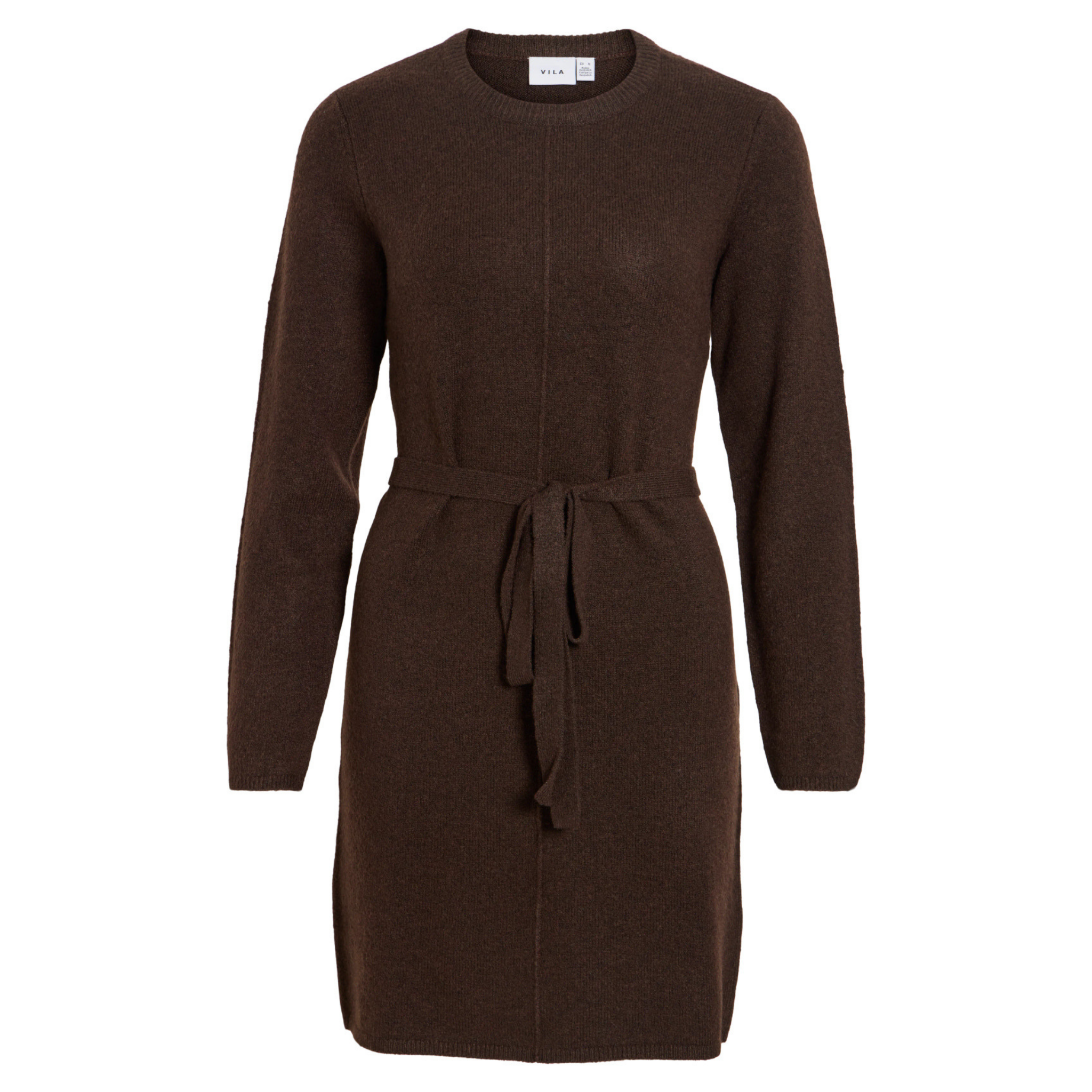 Womens Vila Coffee Bean Melange Viliga Belted Knit Dress