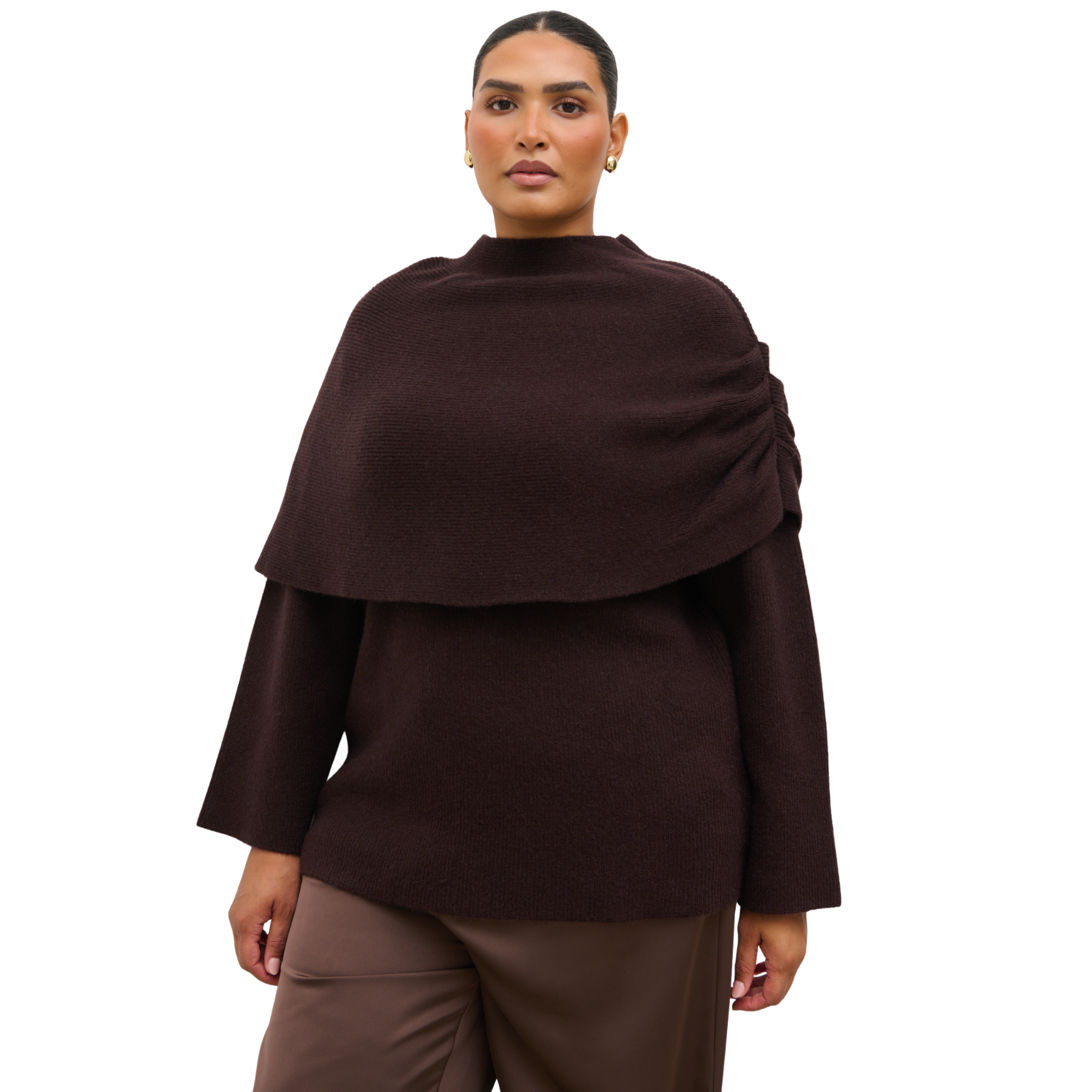 Womens Pretty Lavish Chocolate Tarla Drape Knit Jumper