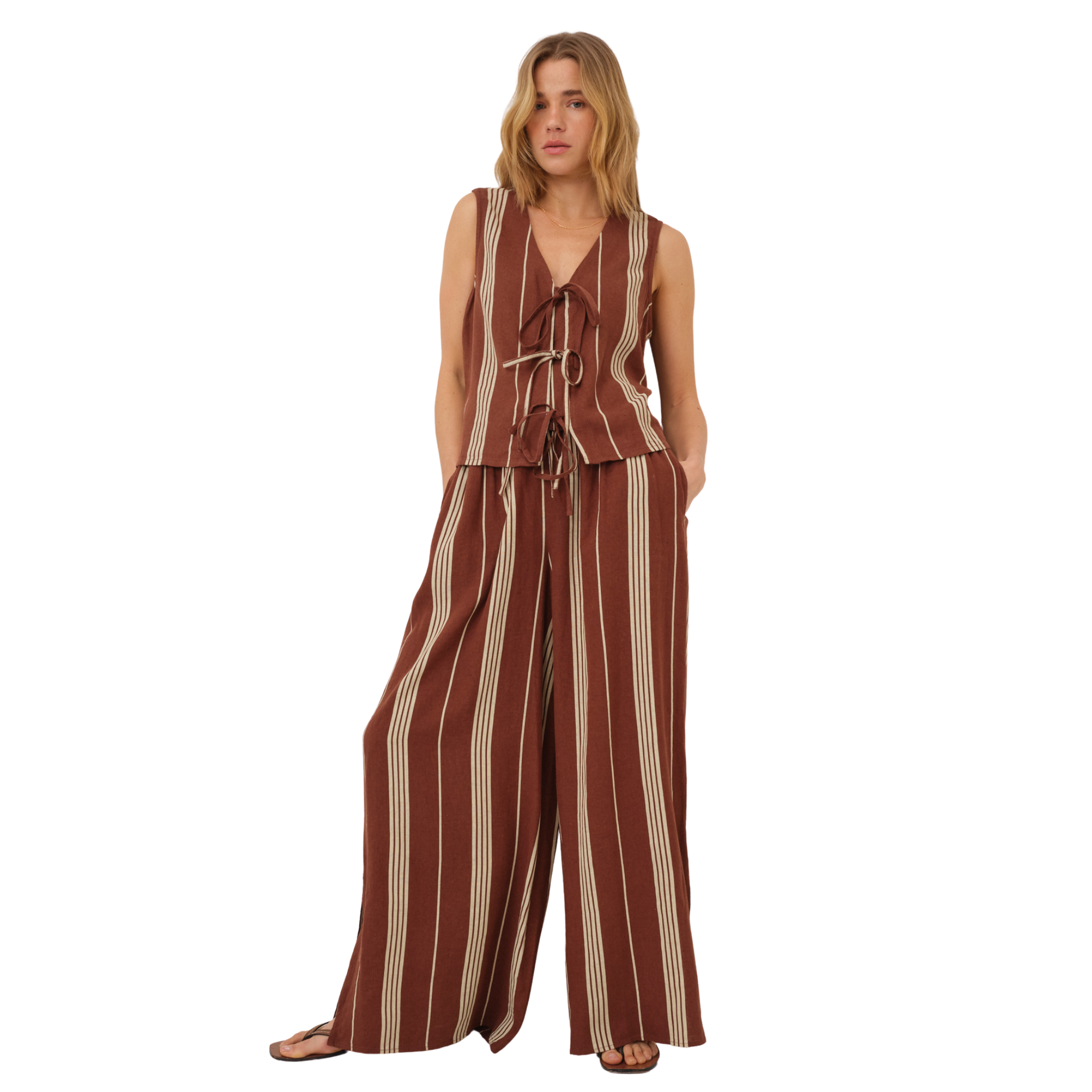 Womens Nobody's Child Brown Stripe Elstow Split Trousers