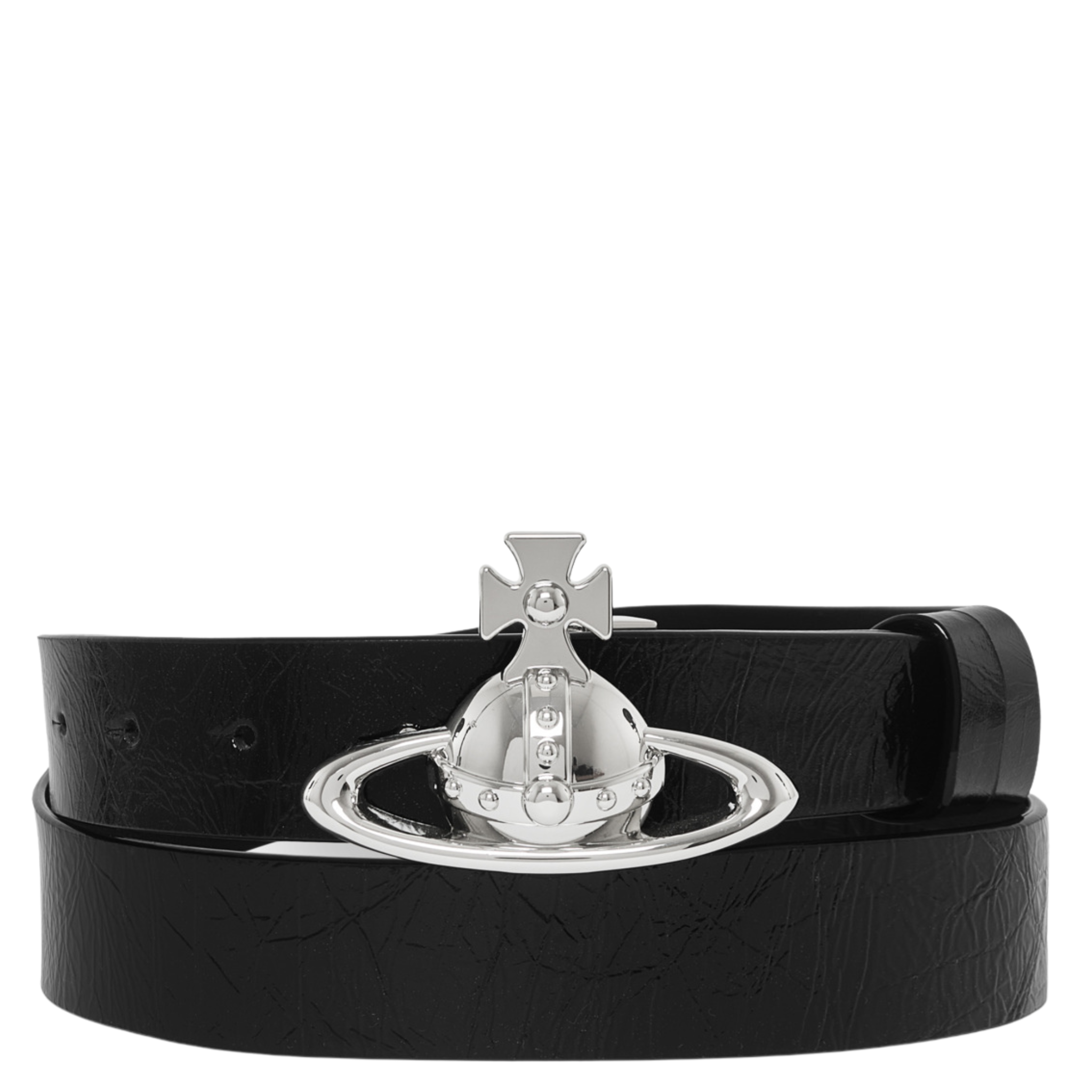 Womens Vivienne Westwood Black/Silver Leather Orb Buckle Belt