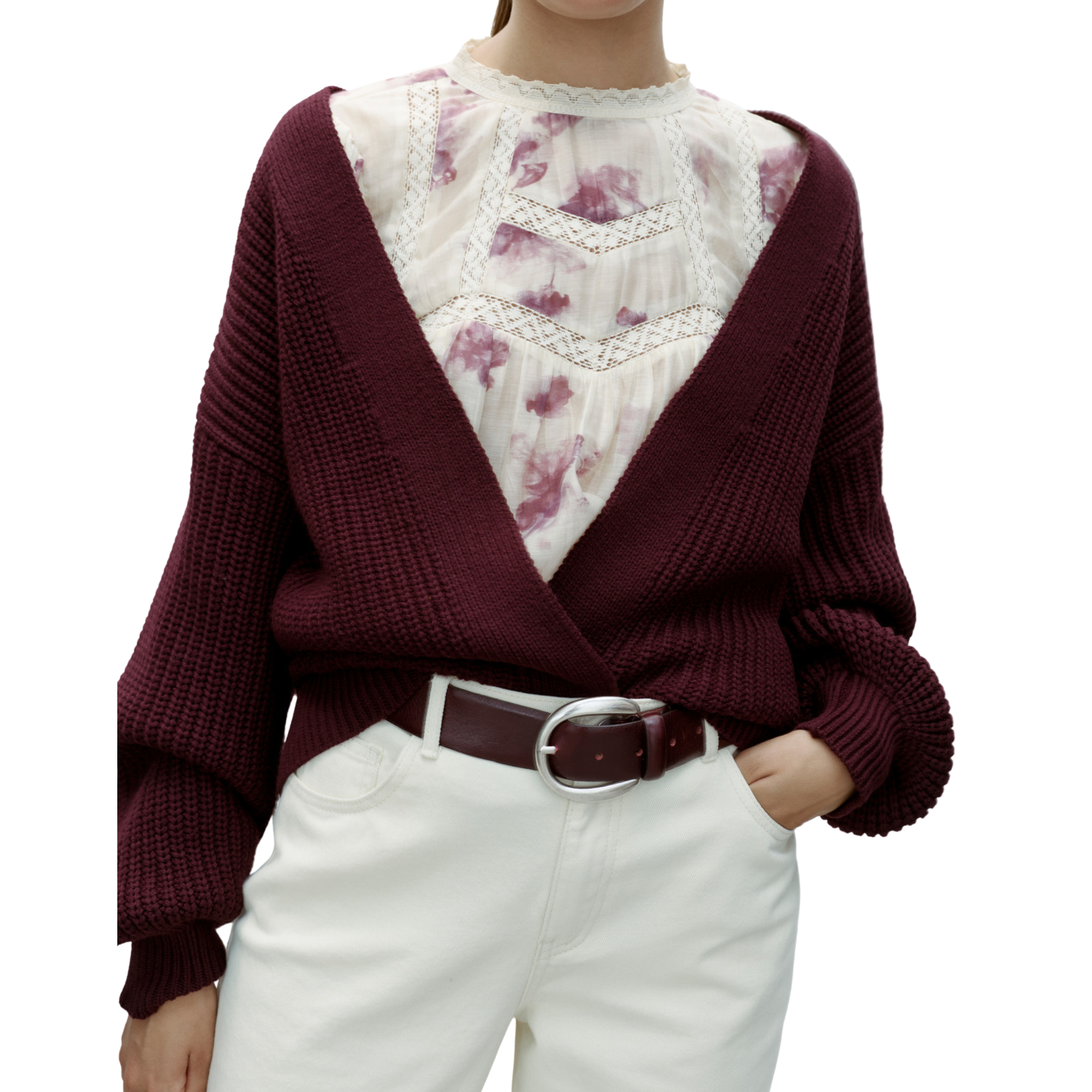 Womens Vila Plum Wine Vieha Open Cardigan