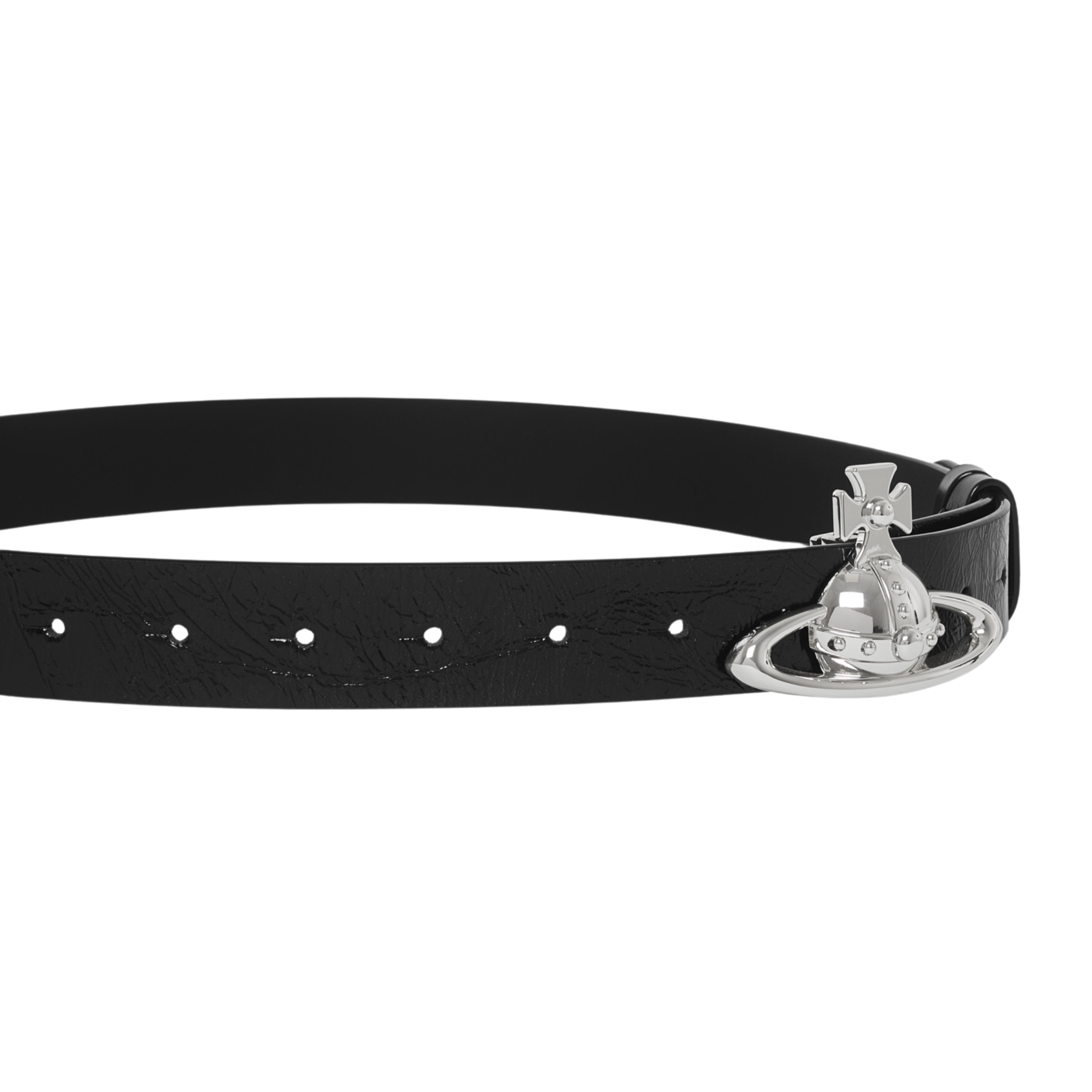 Womens Vivienne Westwood Black/Silver Leather Orb Buckle Belt