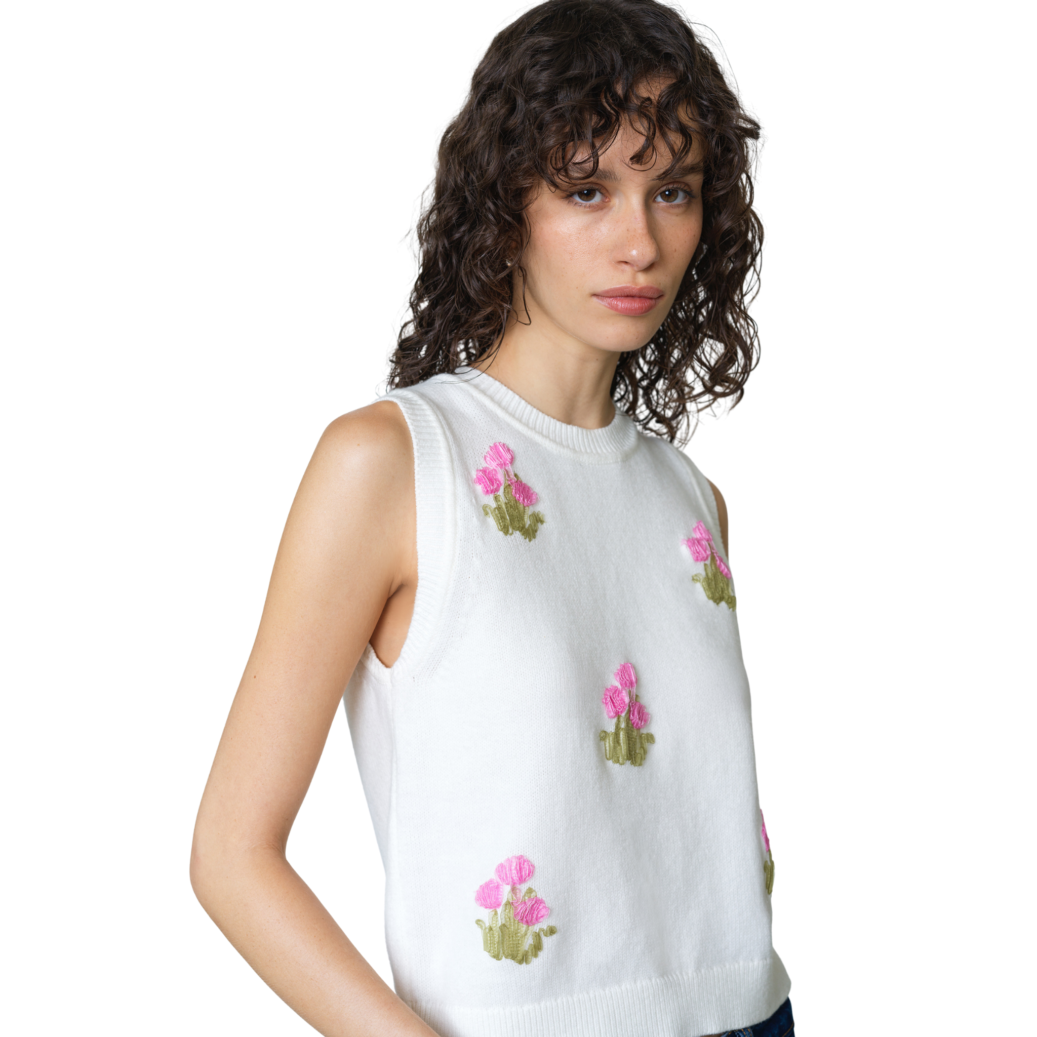 Womens French Connection Porcelain Cream Junie Floral Knitted Vest
