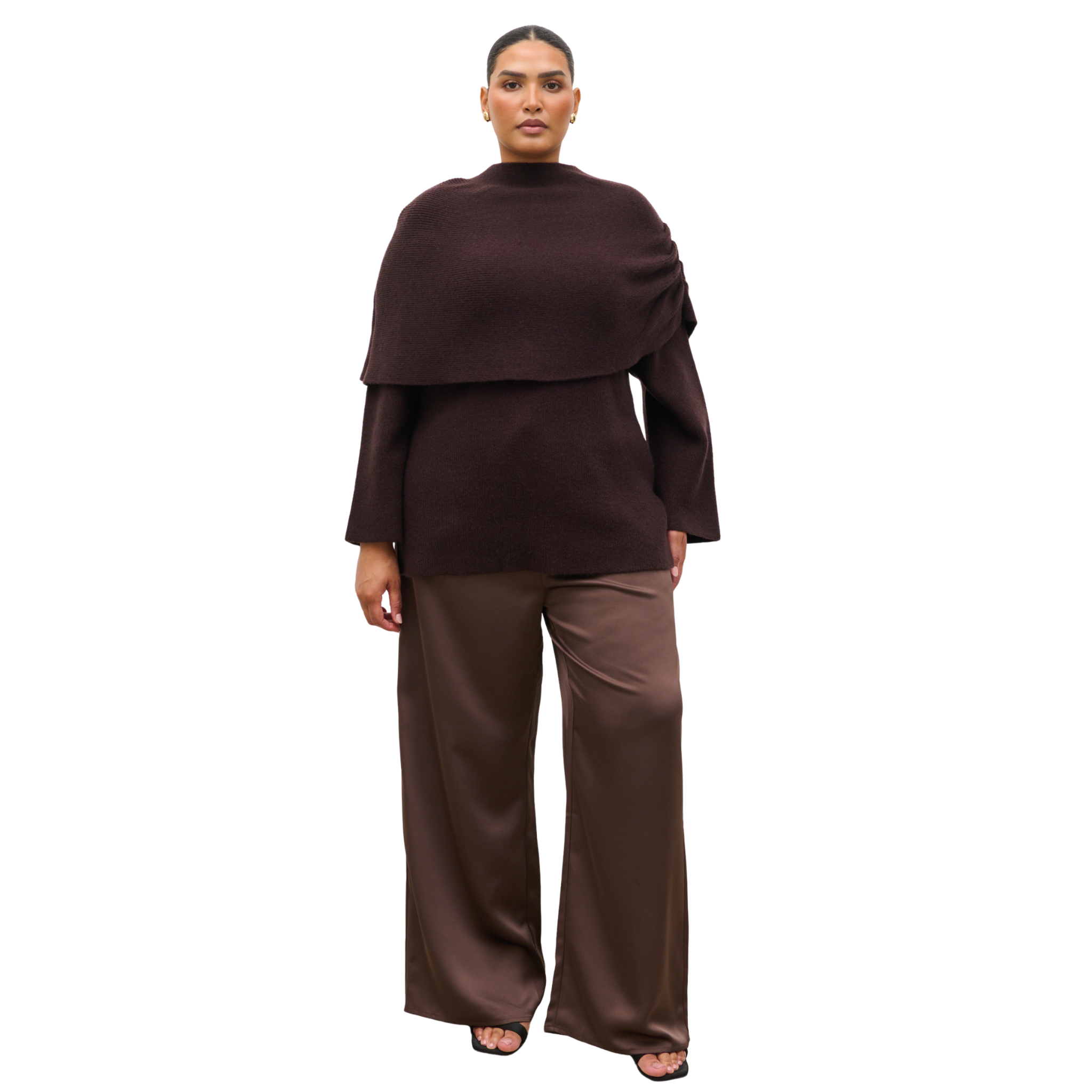 Womens Pretty Lavish Chocolate Tarla Drape Knit Jumper
