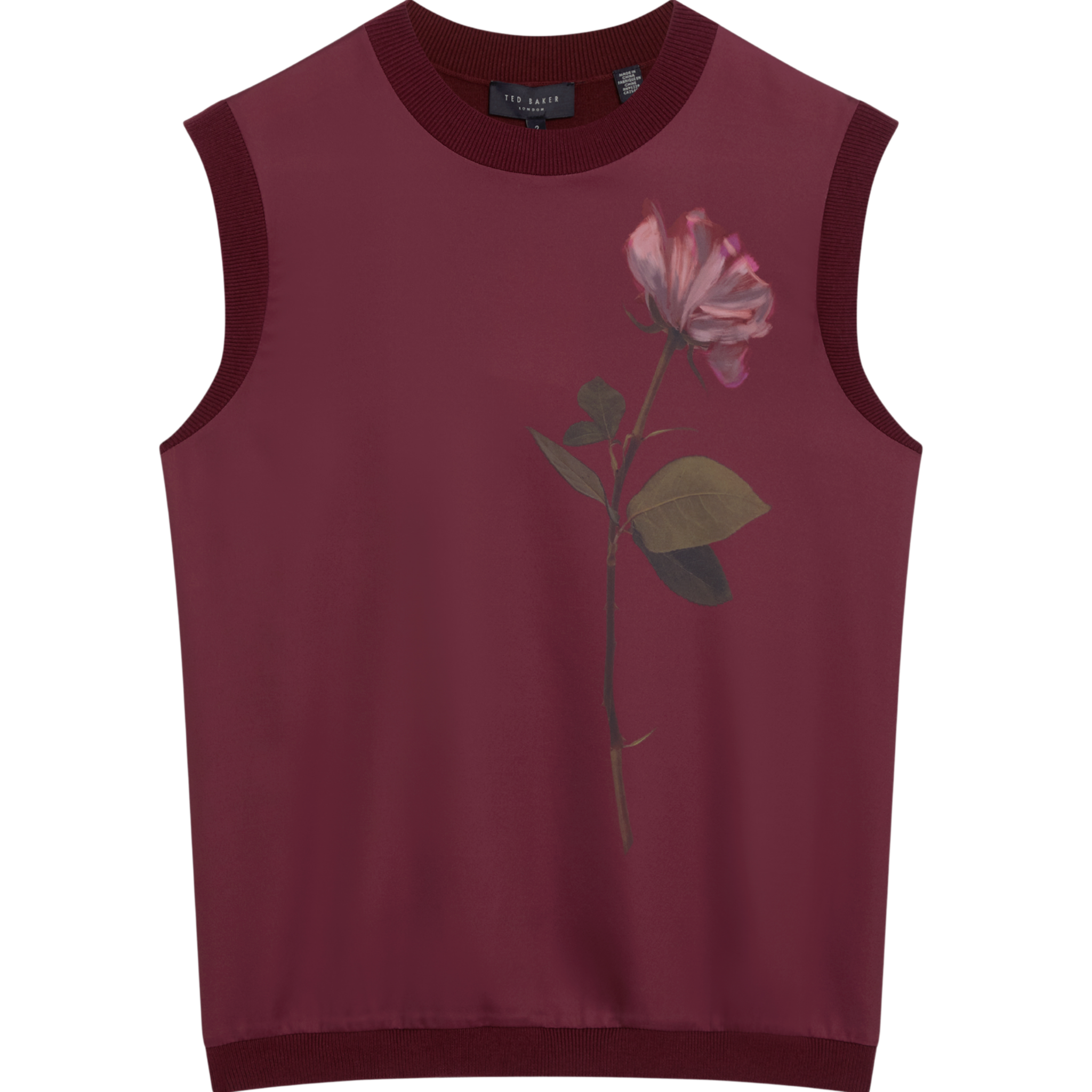 Womens Ted Baker Maroon Naleia Floral Printed Woven Front Tank