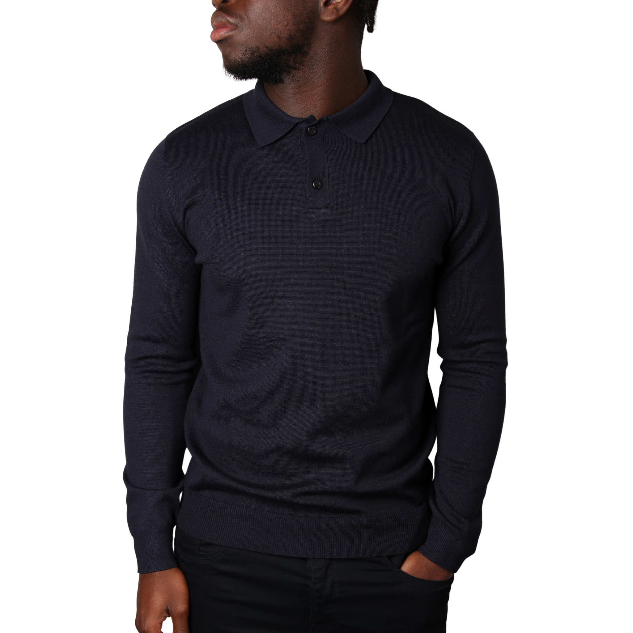 Mens SEINSE Navy Knitted L/s Polo Shirt