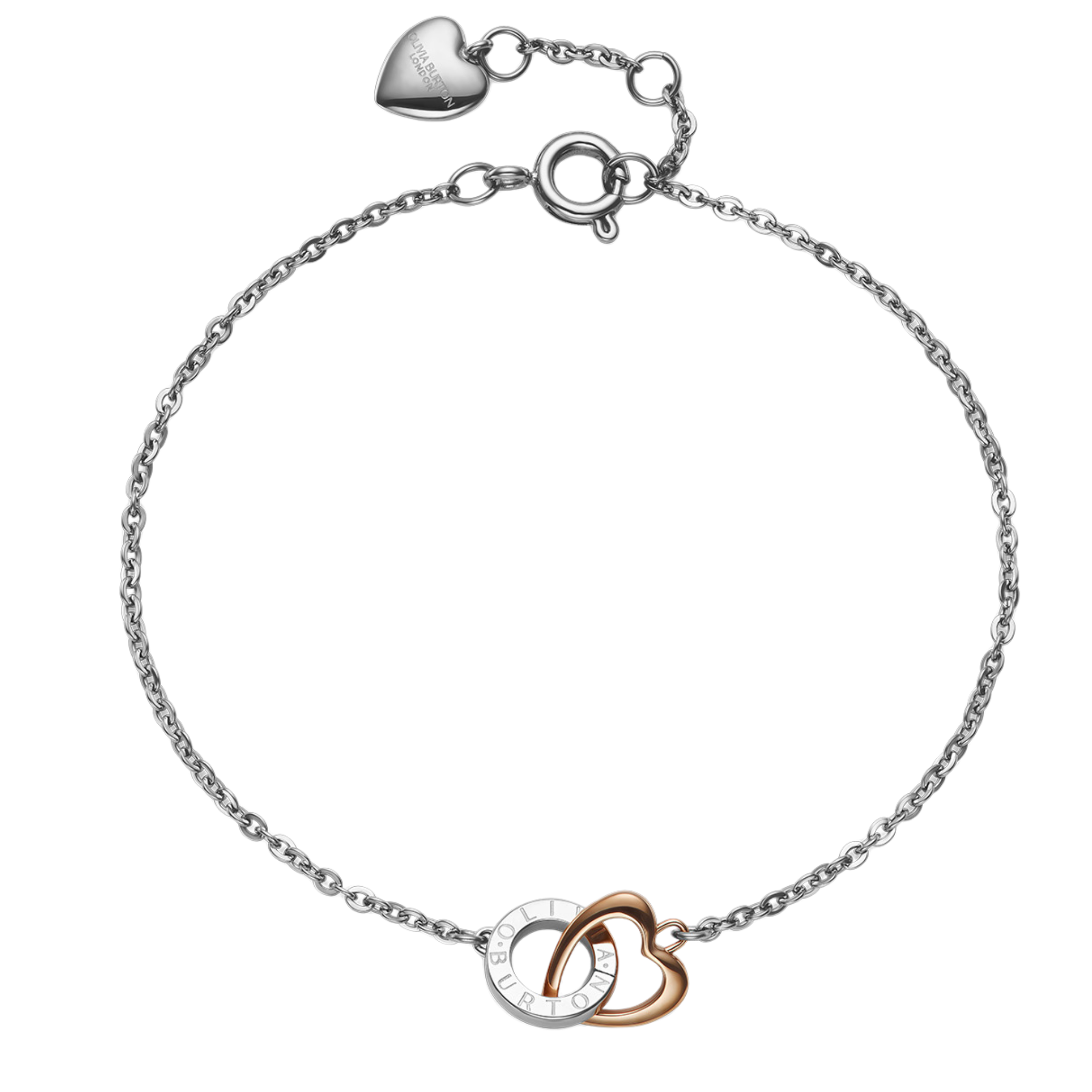 Womens Olivia Burton Silver/Two Tone Heart Interlink Bracelet