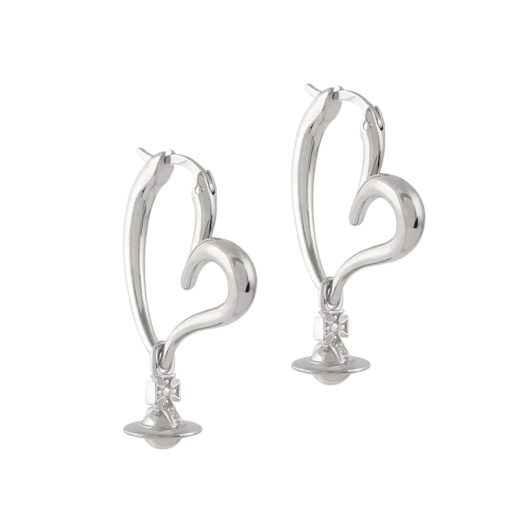 Vivienne Westwood Platinum Emily Heart Hoop Drop Earrings