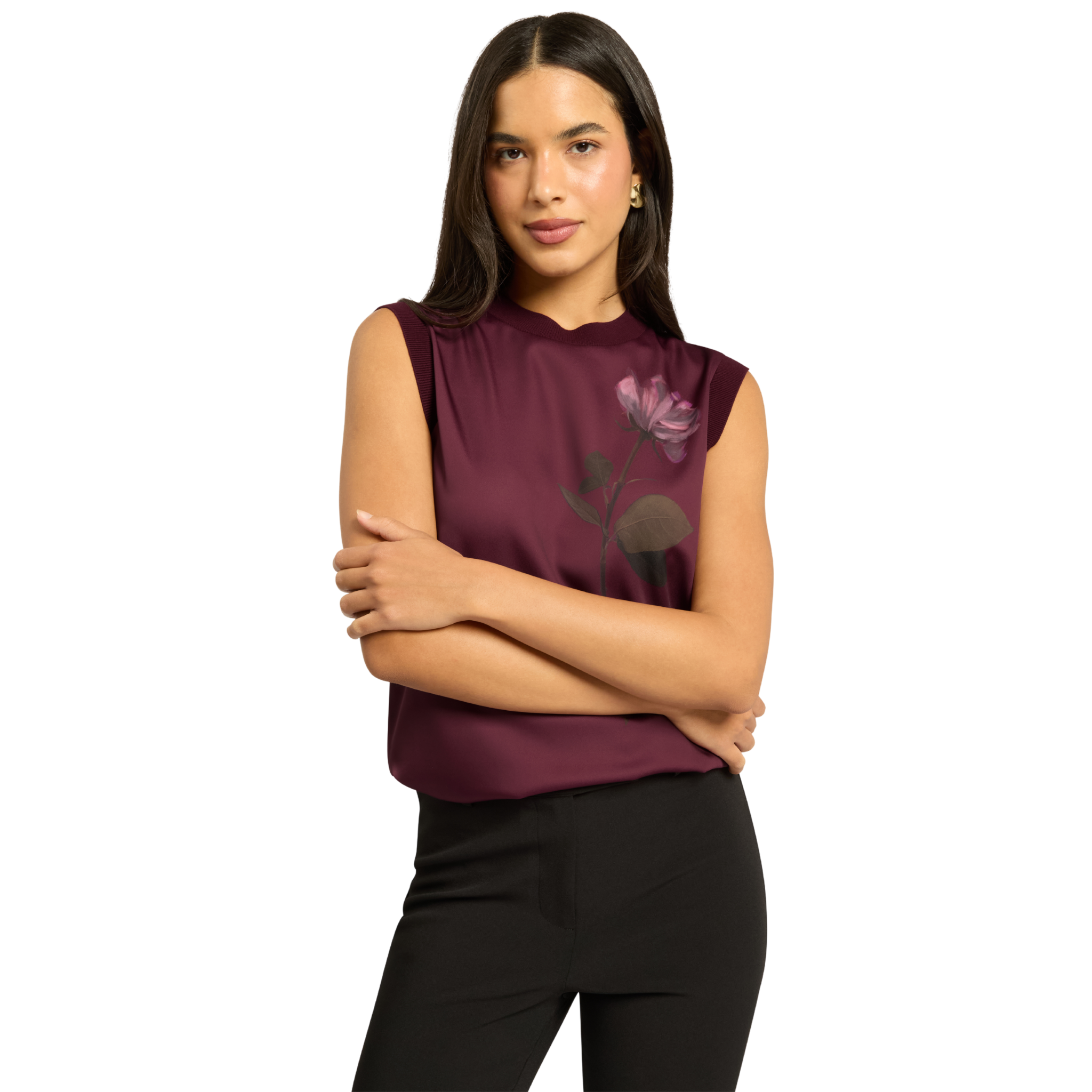 Womens Ted Baker Maroon Naleia Floral Printed Woven Front Tank