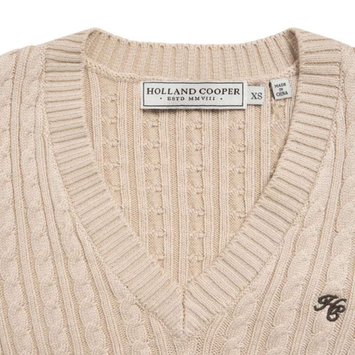 Womens Holland Cooper Oatmeal Seattle Cable V-Neck Knit