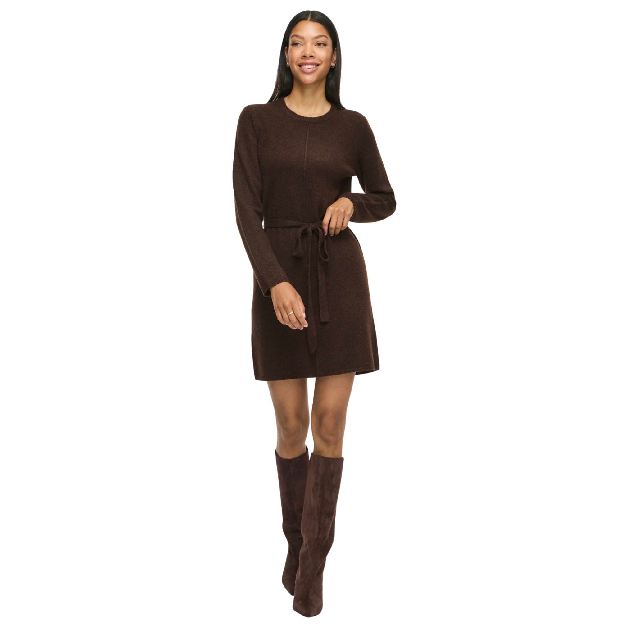 Womens Vila Coffee Bean Melange Viliga Belted Knit Dress