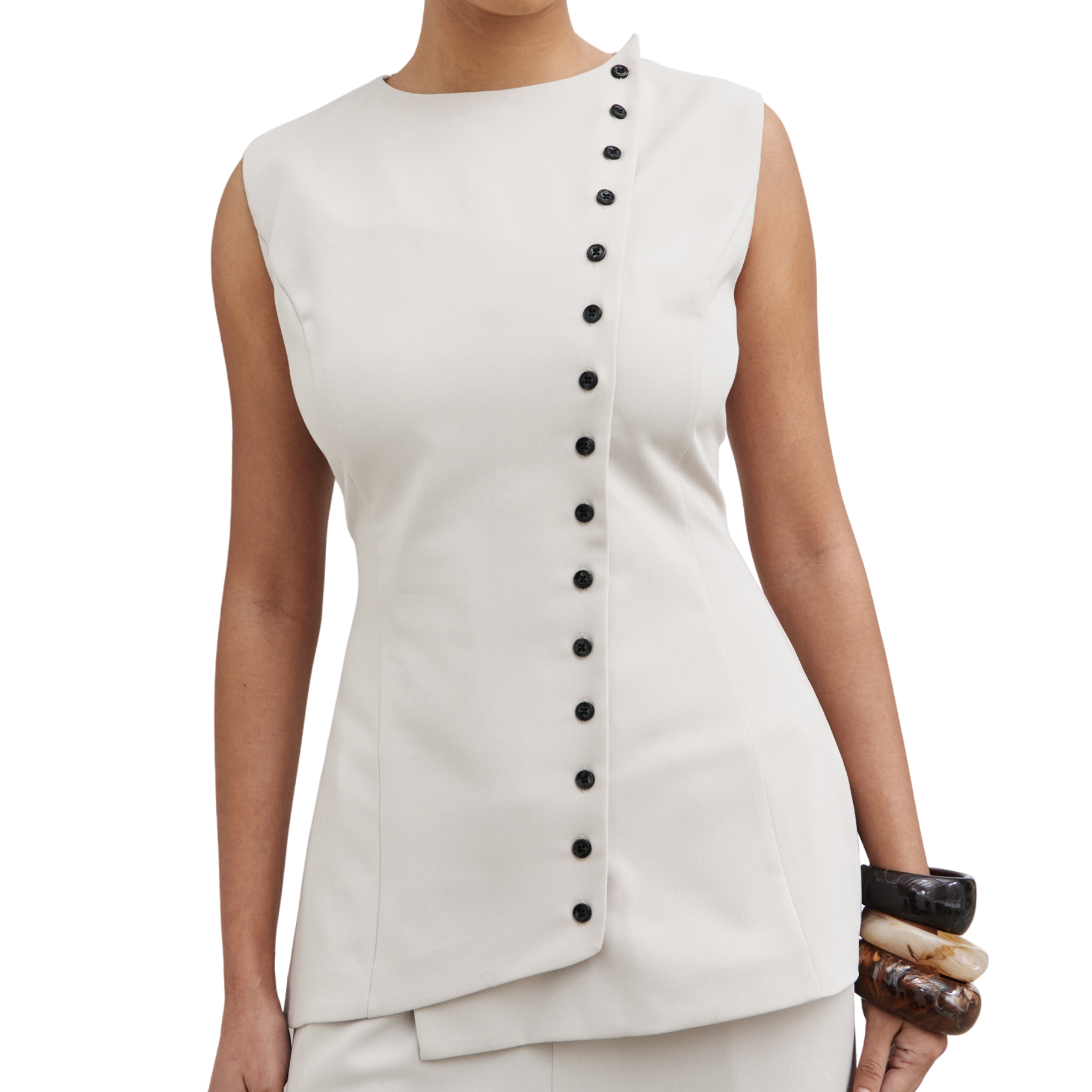 Womens Pretty Lavish Stone Brylee Asymmetric Button Waistcoat