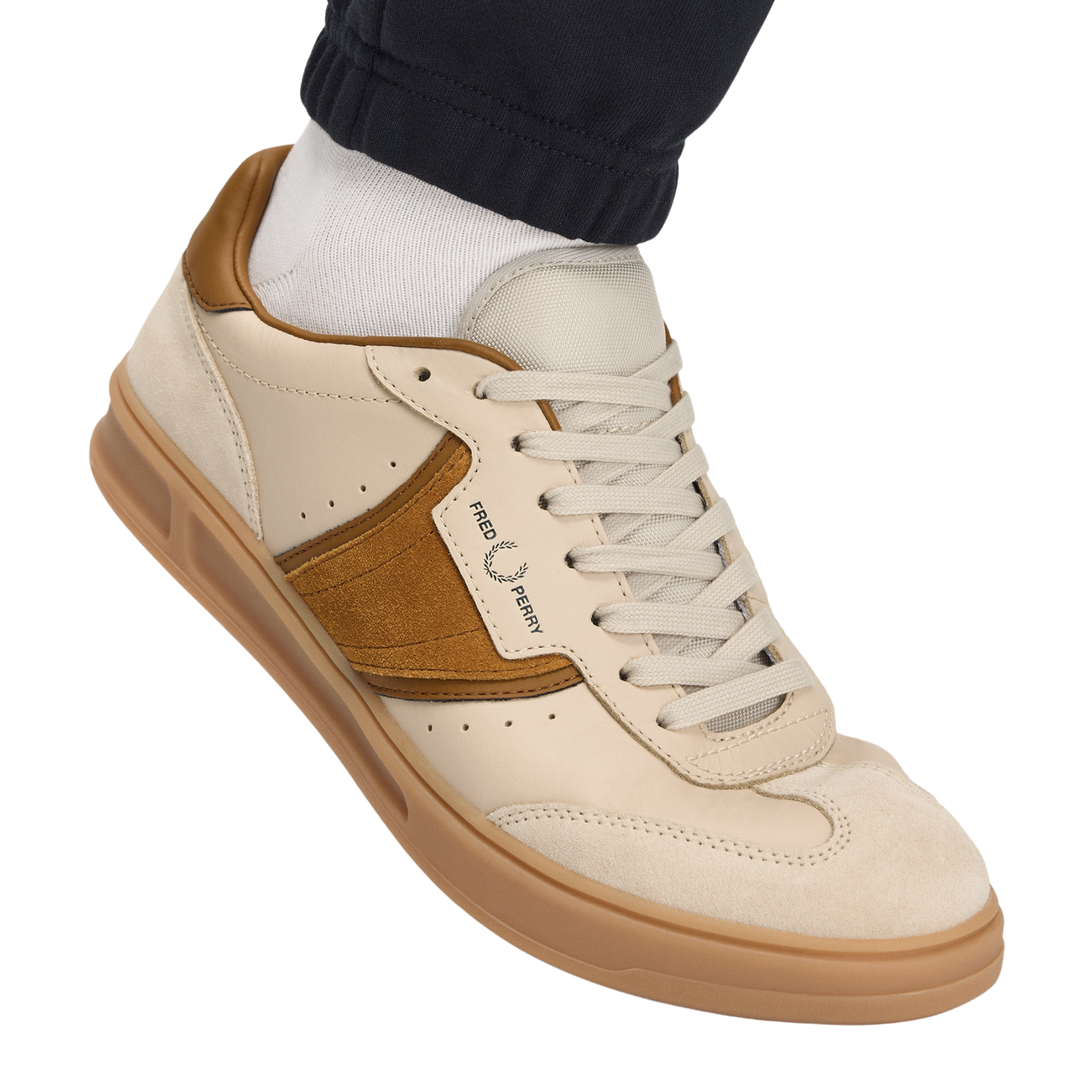 Mens Fred Perry Oatmeal B4 Leather/Suede Trainers