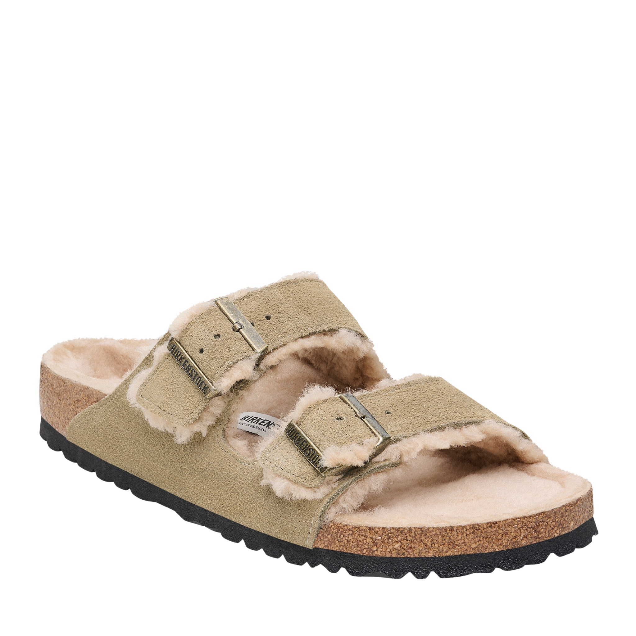 Womens Birkenstock Taupe Arizona Shearling Suede Sandals