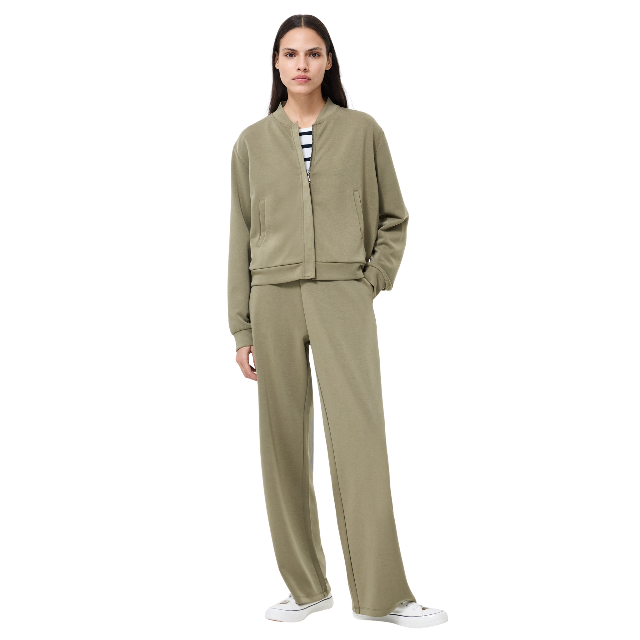 Womens French Connection Washed Khaki Wren Zip Bomber Jacket