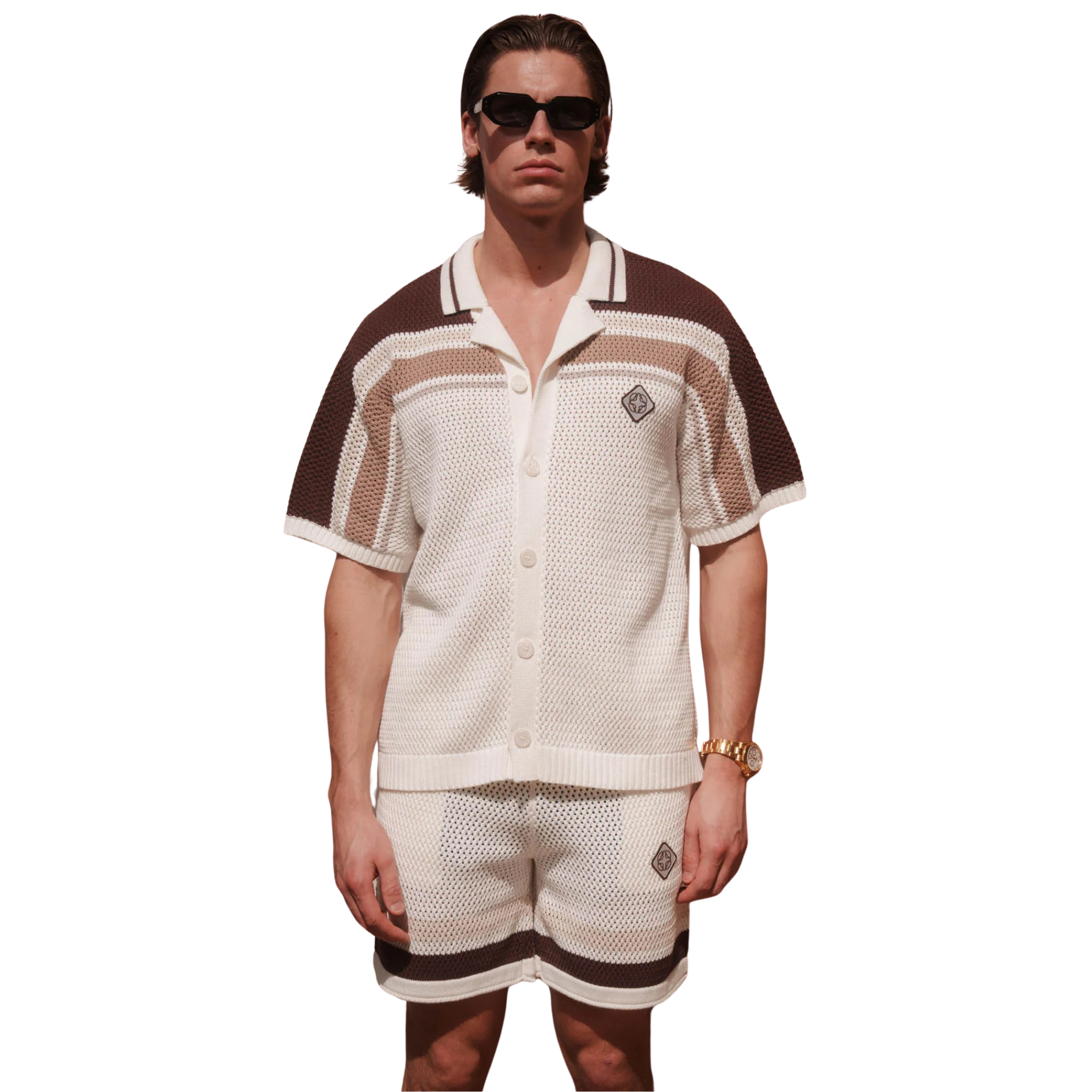 Mens Belier White/Brown Tennis Crochet Shorts