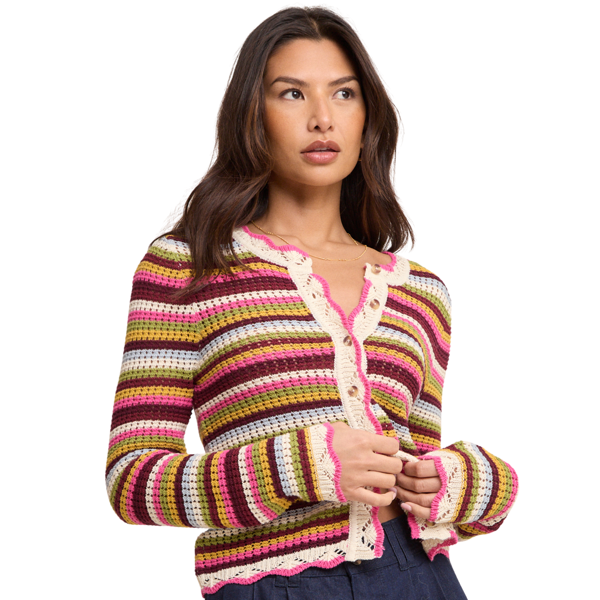 Womens Nobody's Child Multi Stripe Crochet Cardigan