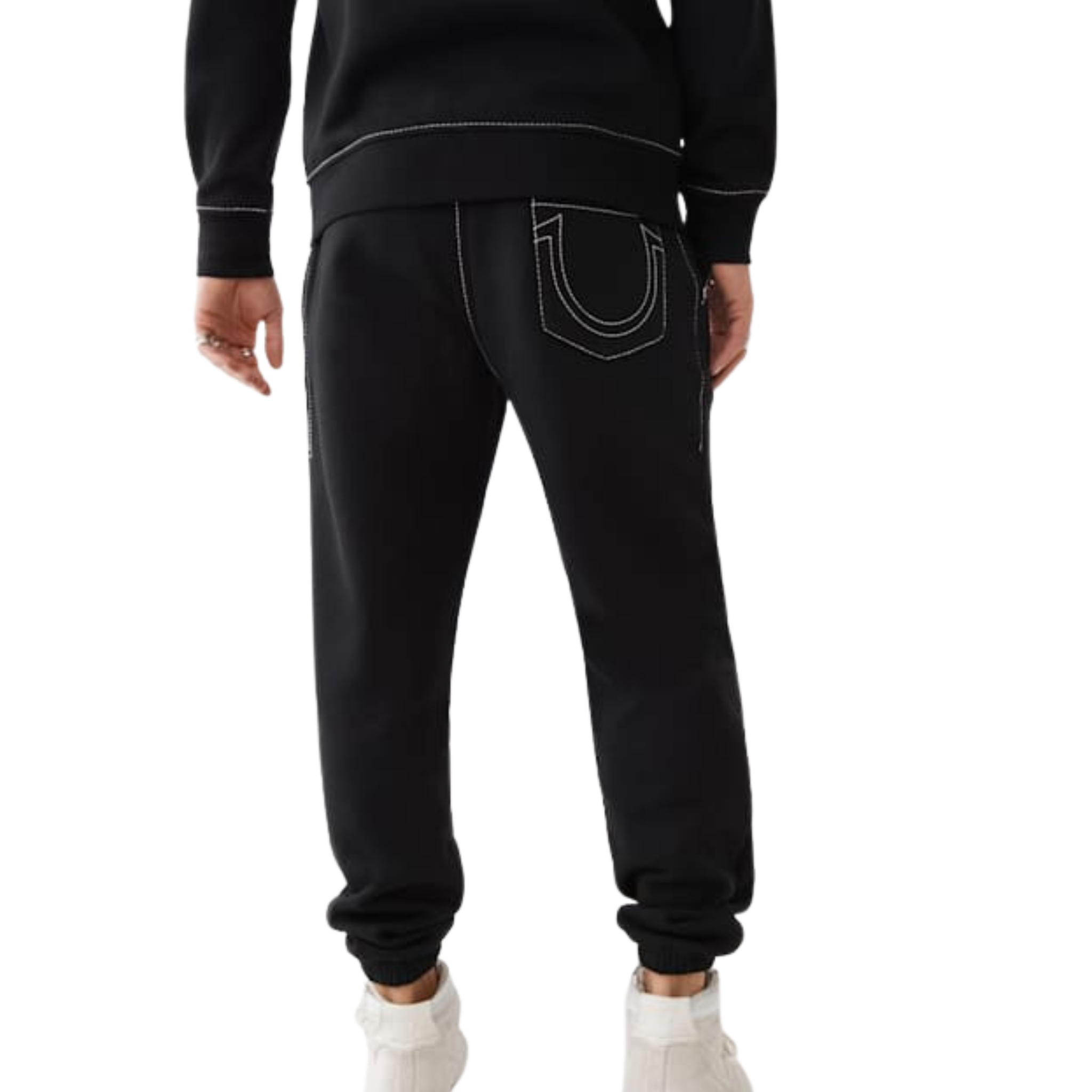 Mens True Religion Jet Black/White Big T Joggers