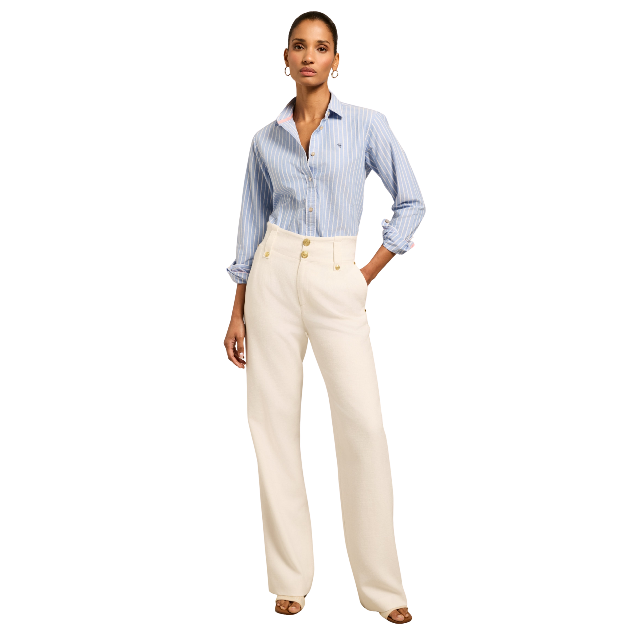 Womens Holland Cooper Sky Blue Stripe Oxford L/s Shirt