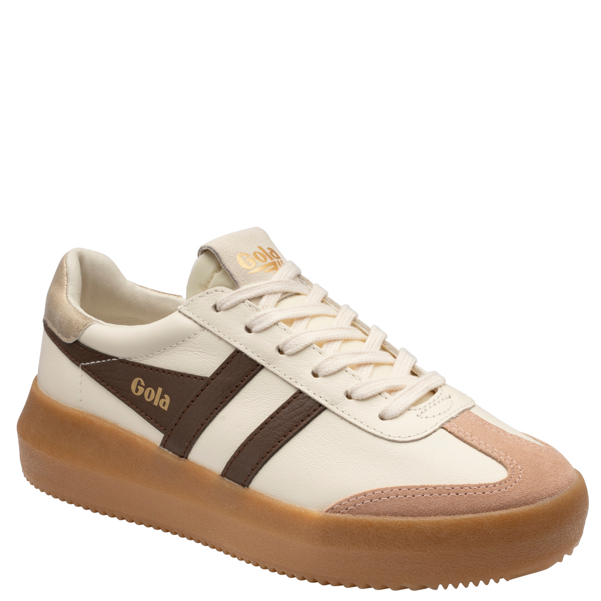 Womens Gola Off White/Cameo/Root/Gum Athena Leather Trainers