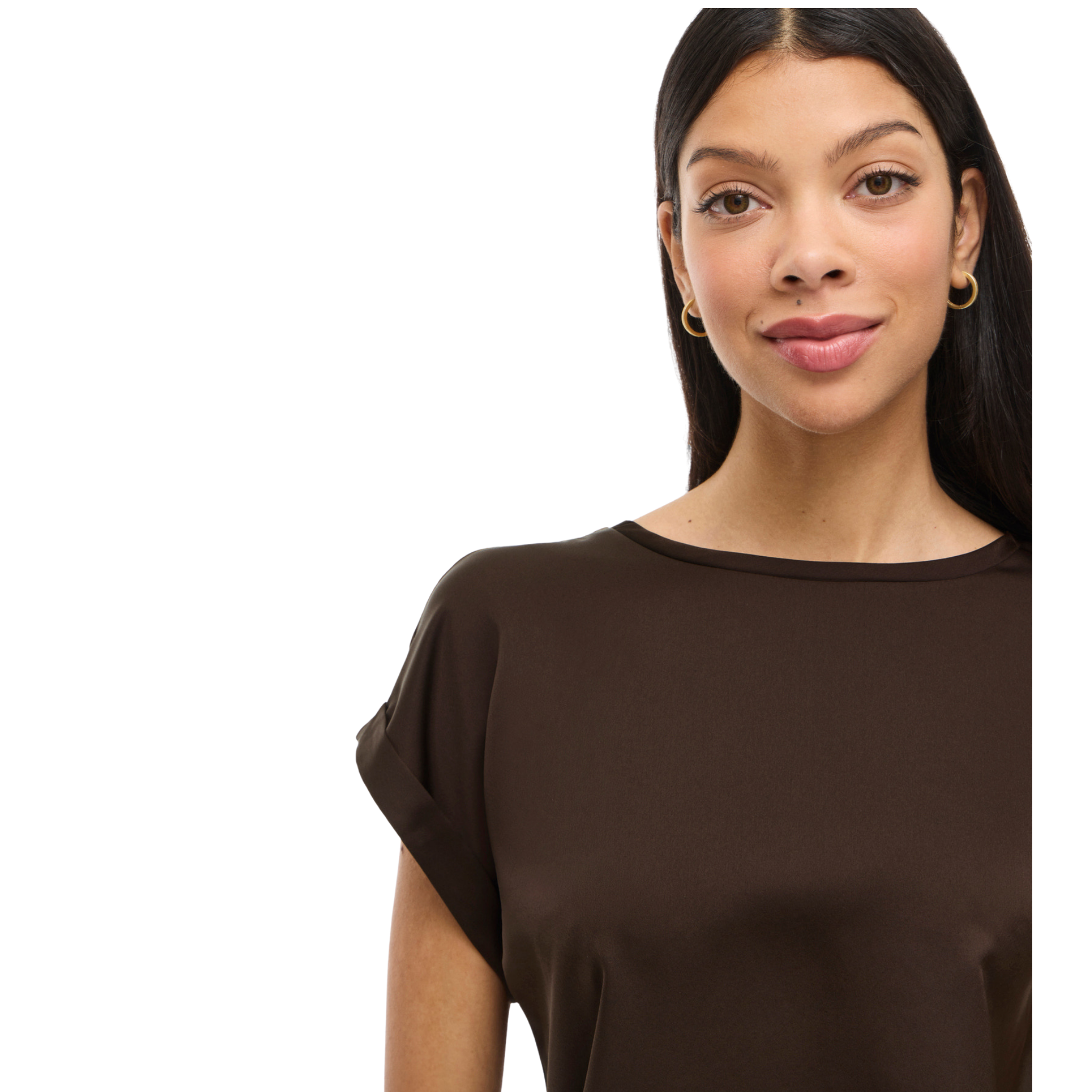 Womens Vila Coffee Bean Viellette Satin S/s Top