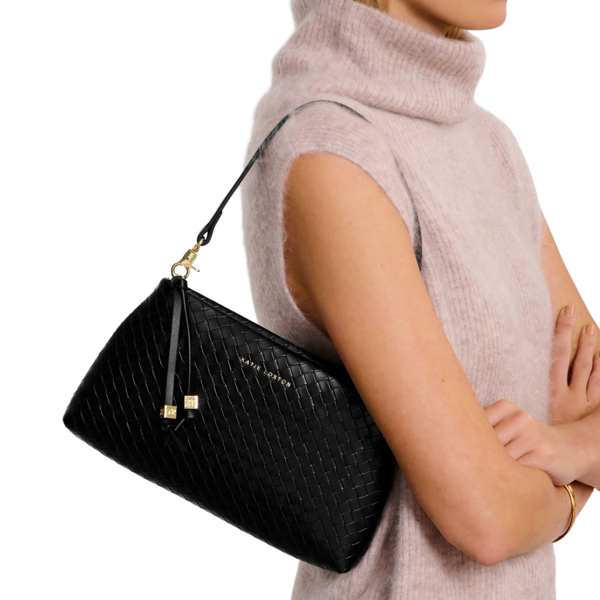 Womens Katie Loxton Black Woven Nova Small Shoulder Bag