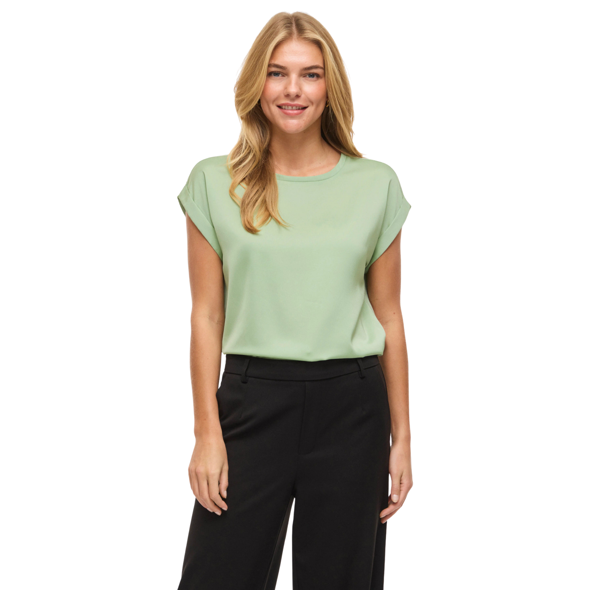 Womens Vila Smoke Green Viellette Satin S/s Top