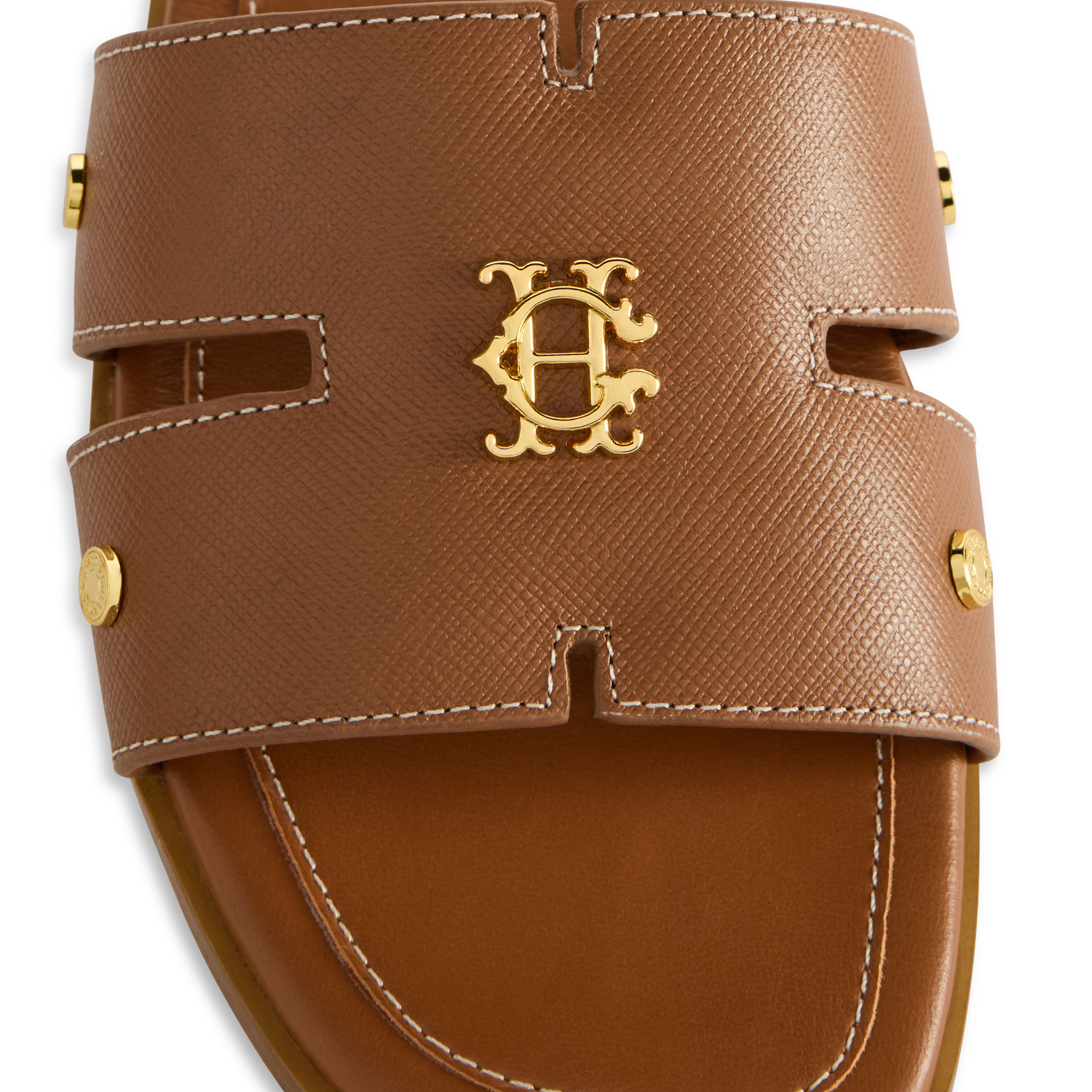 Womens Holland Cooper Tan Saffiano Heraldic Monogram Slides