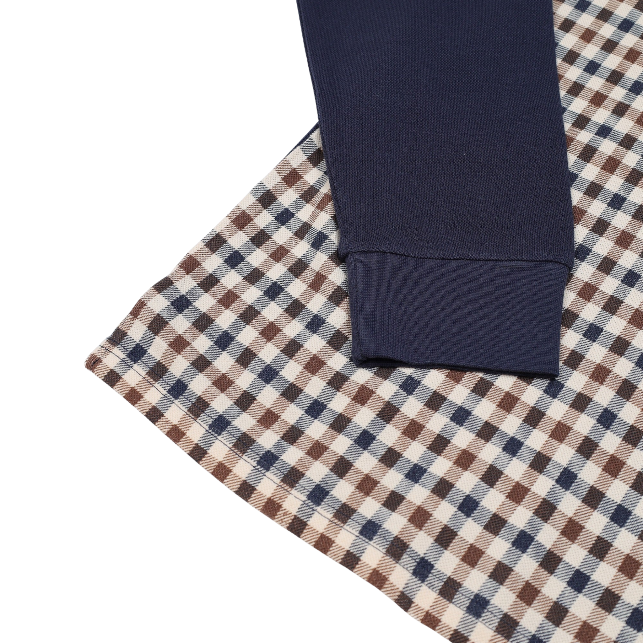 Mens Aquascutum Navy Club Check Front L/s Polo Shirt