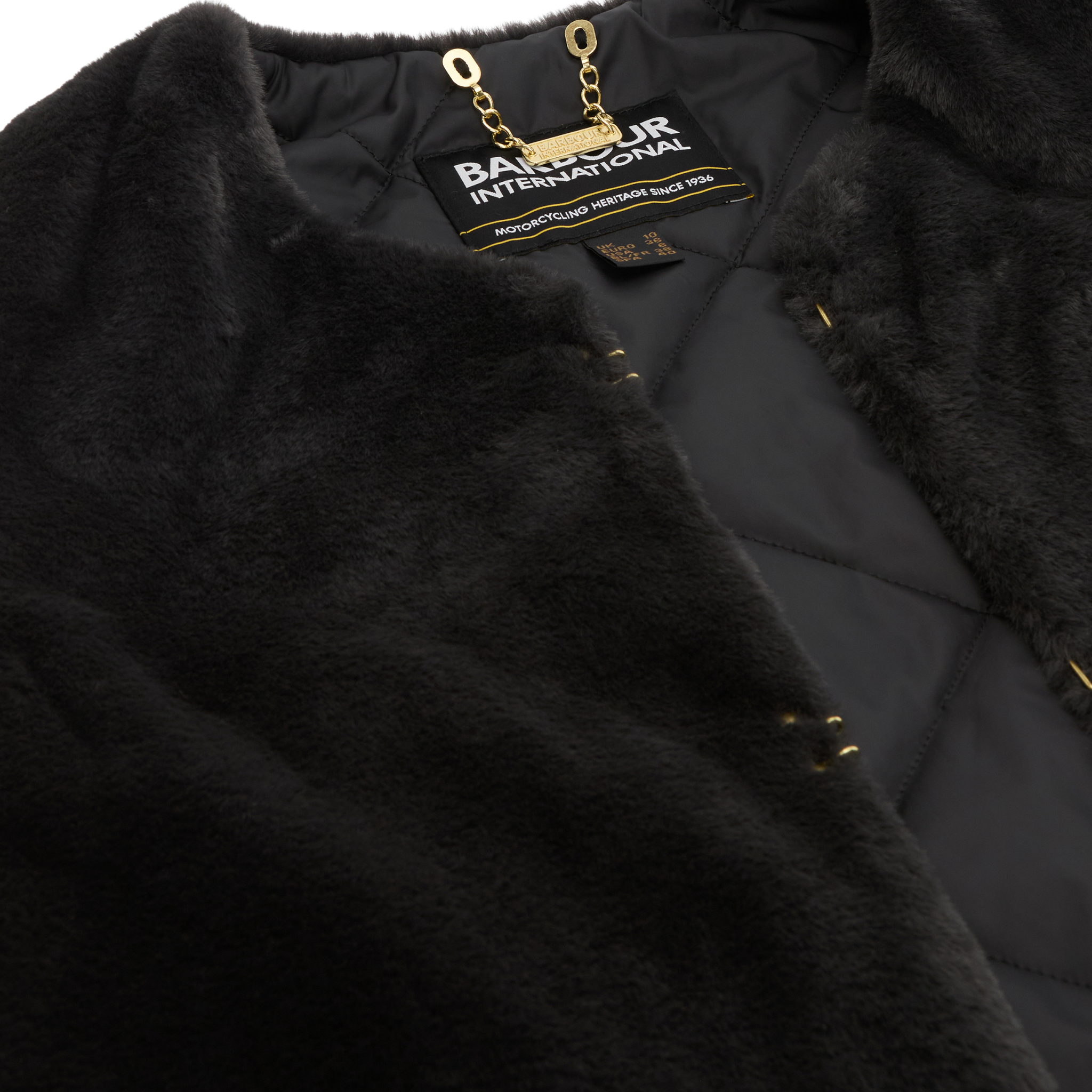 Womens Barbour International Black Mialn Fur Gilet