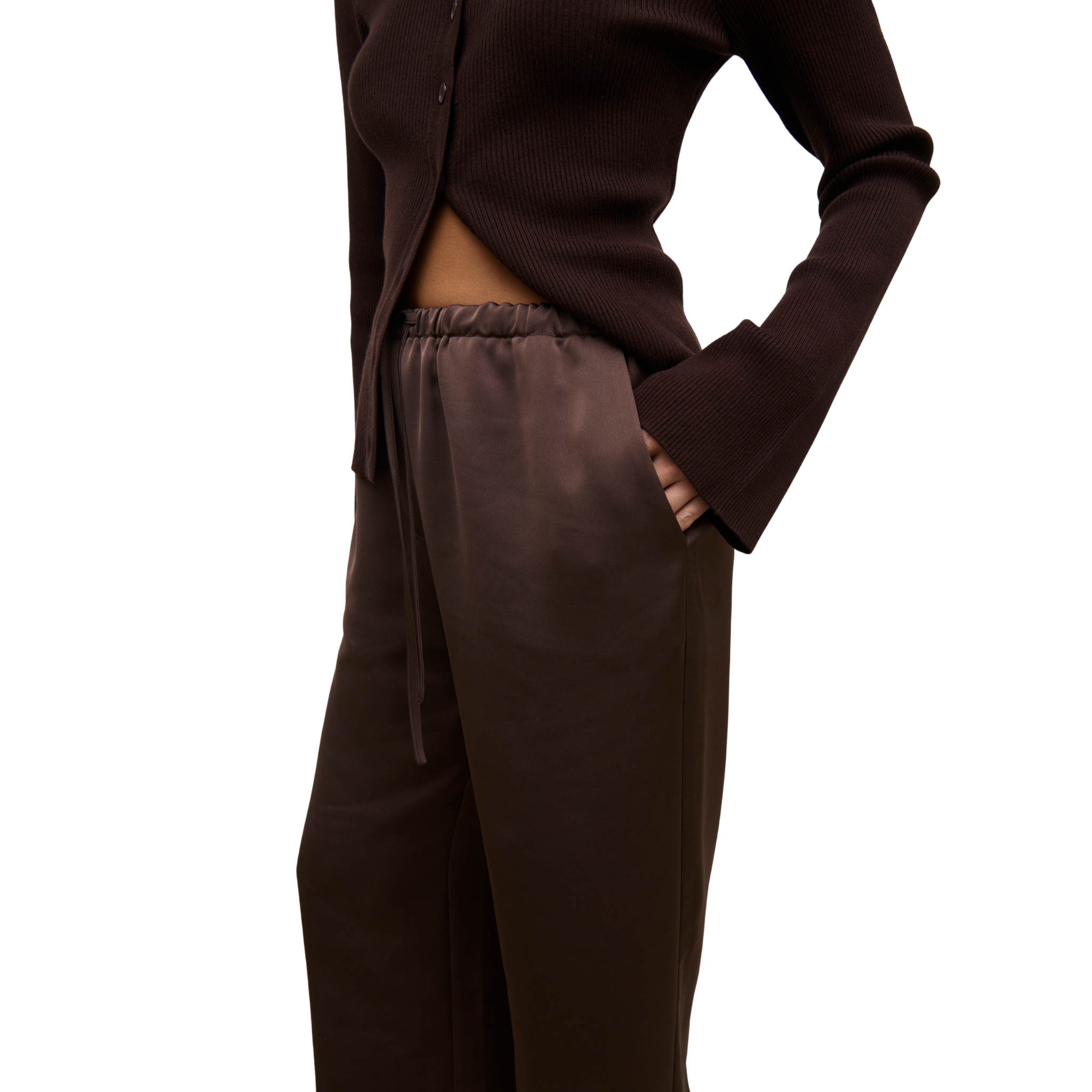 Womens Pretty Lavish Chocolate Brown Breya Satin Trousers