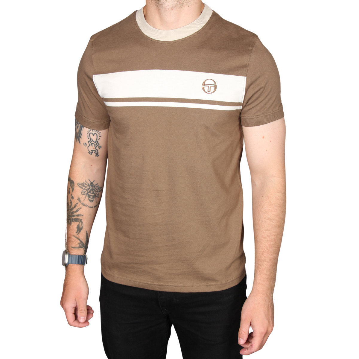 Mens Sergio Tacchini Shitake/Gardenia Masters S/s T Shirt