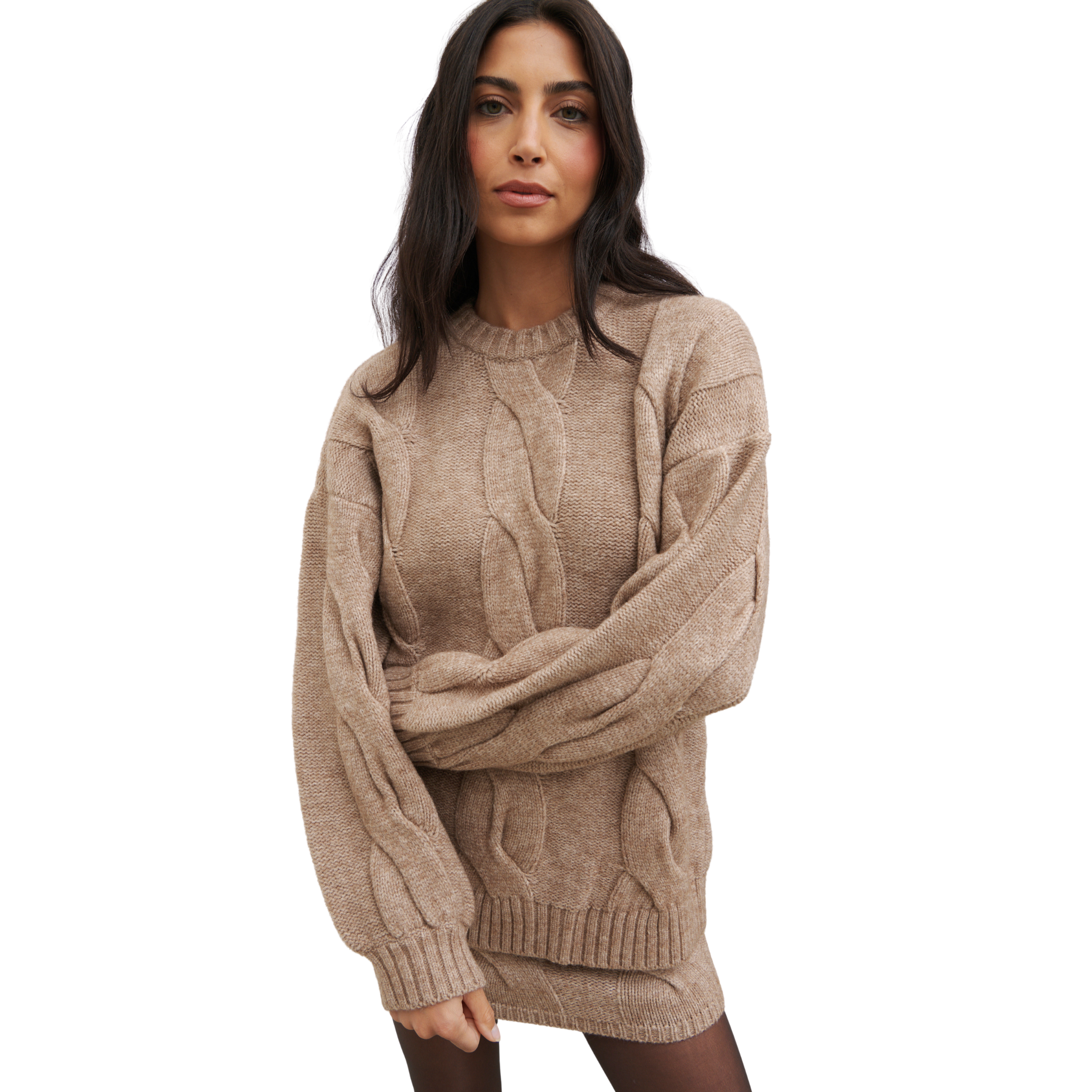 Womens Pretty Lavish Beige Atlantic Chunky Cable Knit Jumper