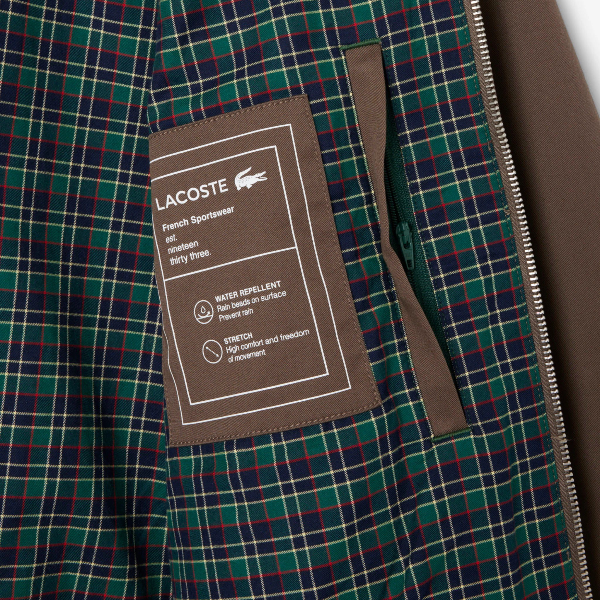 Mens Lacoste Brown Waterproof Twill Harrington Jacket