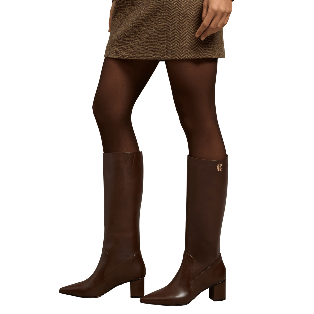 Womens Holland Cooper Rich Chocolate Regency Mid Heel Knee Boots