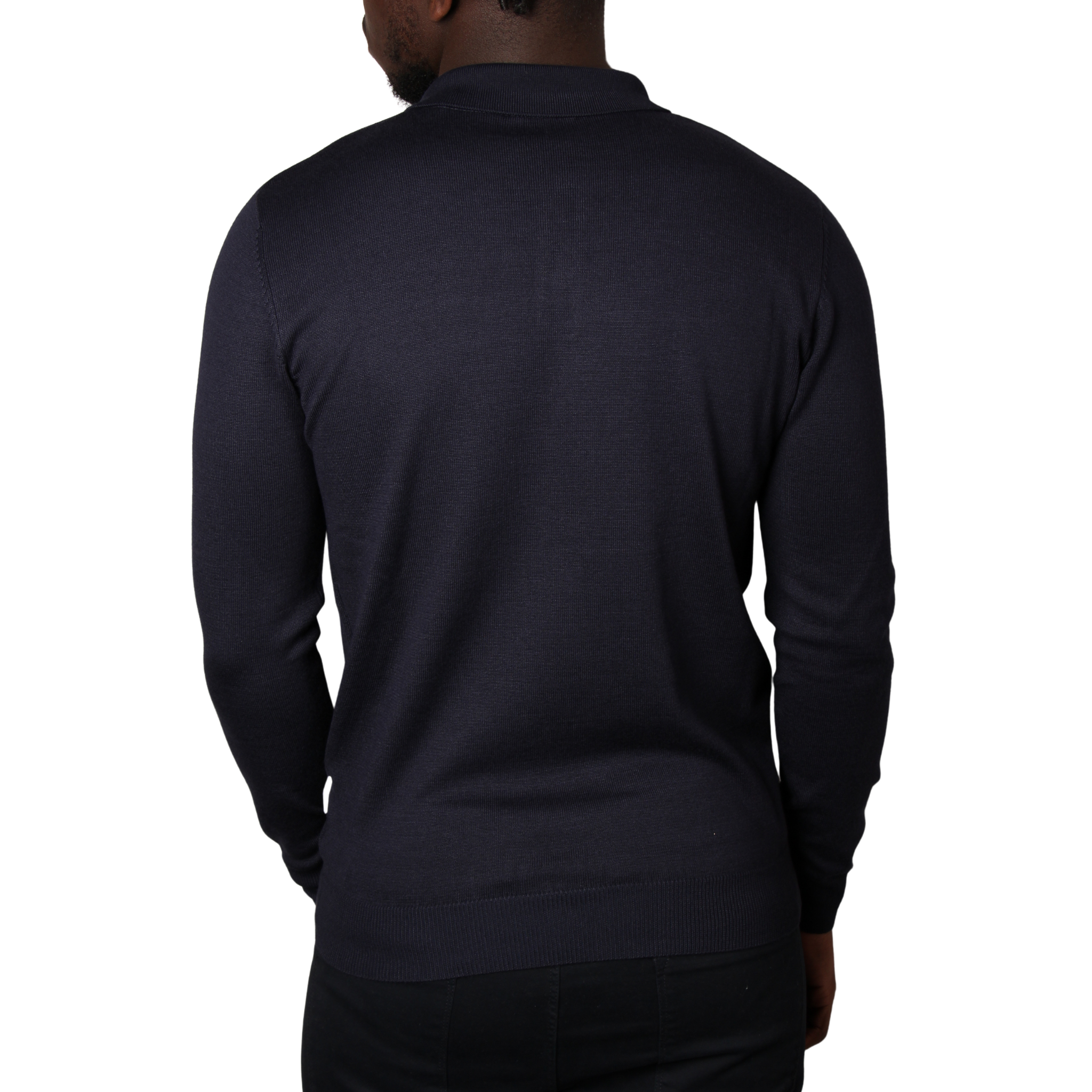 Mens SEINSE Navy Knitted L/s Polo Shirt