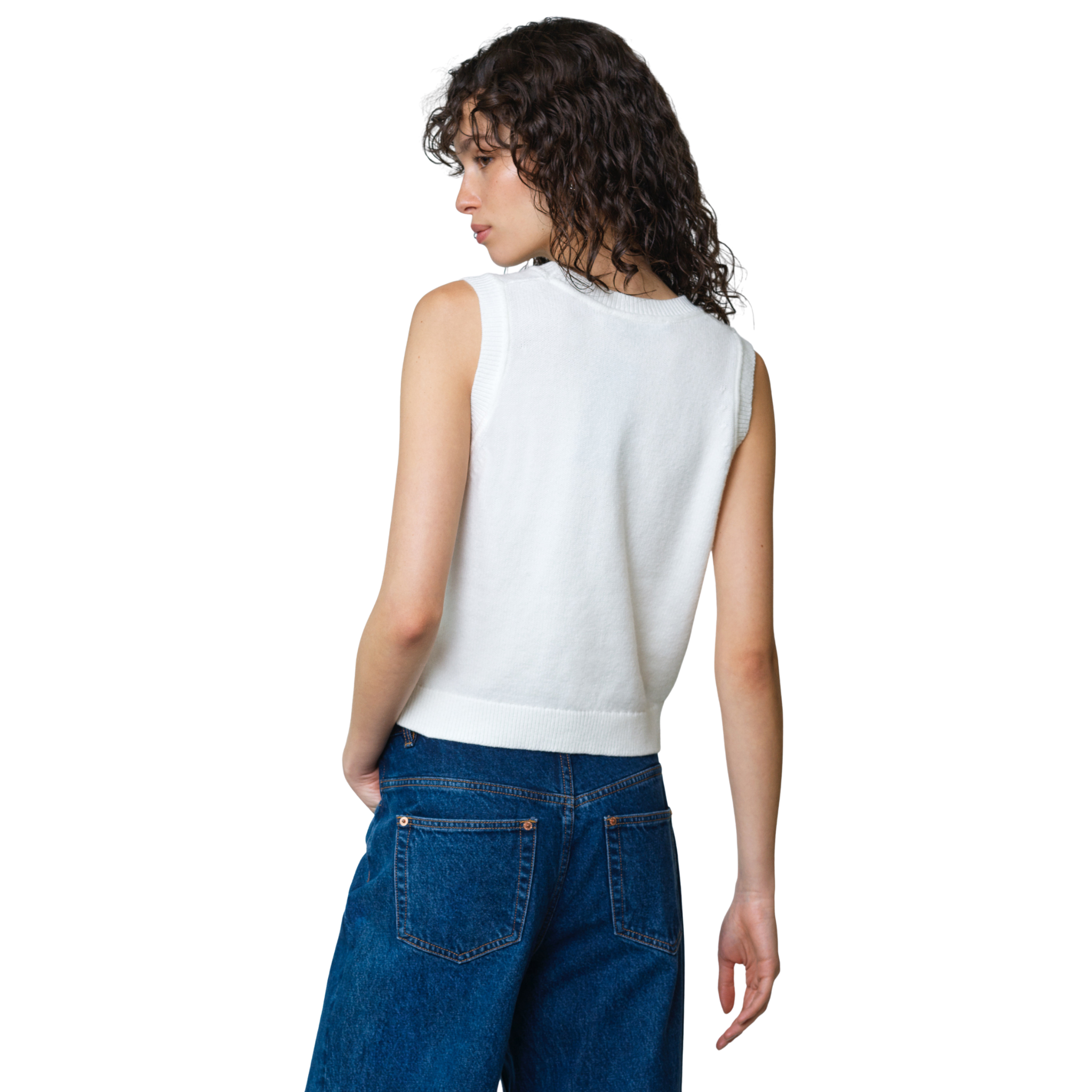 Womens French Connection Porcelain Cream Junie Floral Knitted Vest