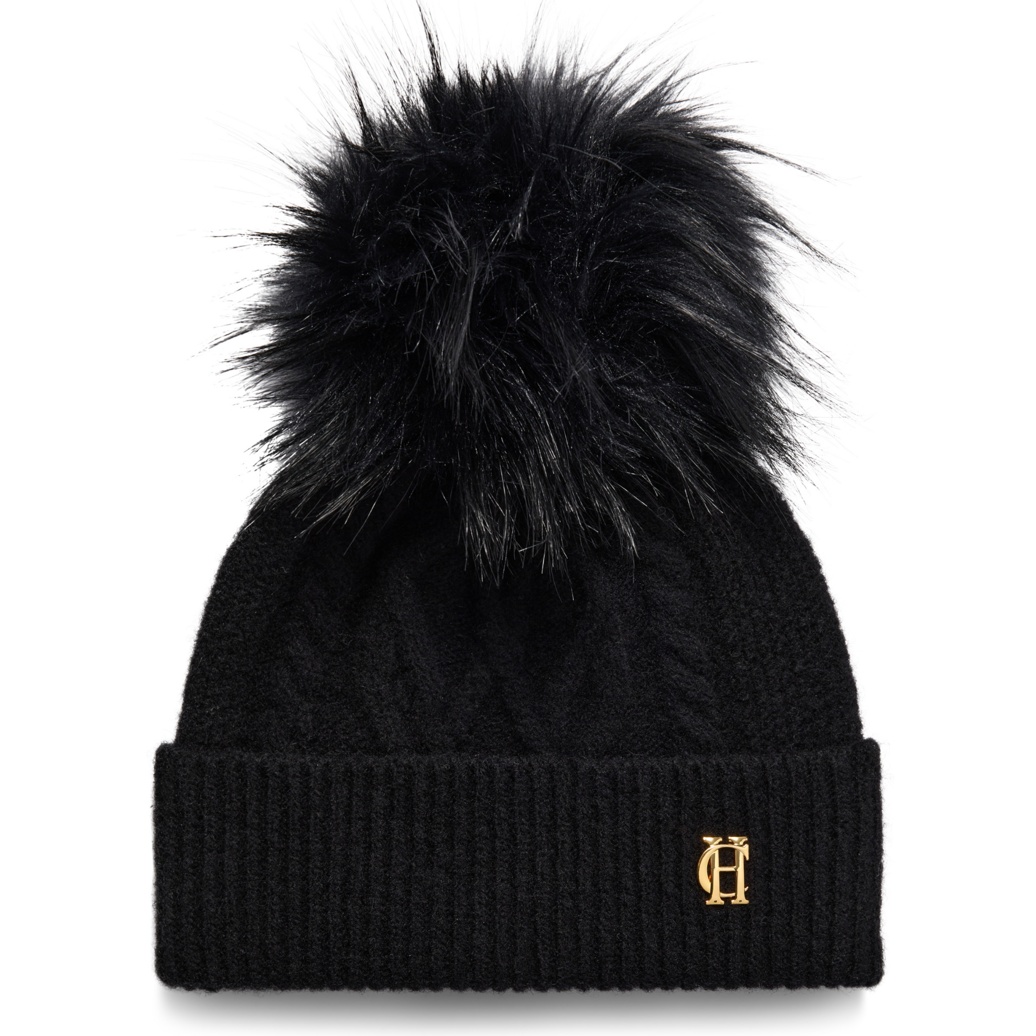 Womens Holland Cooper Black Sloane Cable Bobble Hat
