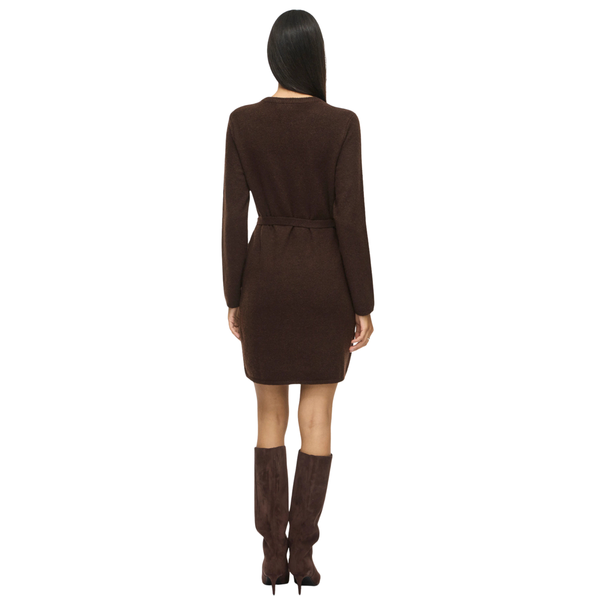 Womens Vila Coffee Bean Melange Viliga Belted Knit Dress