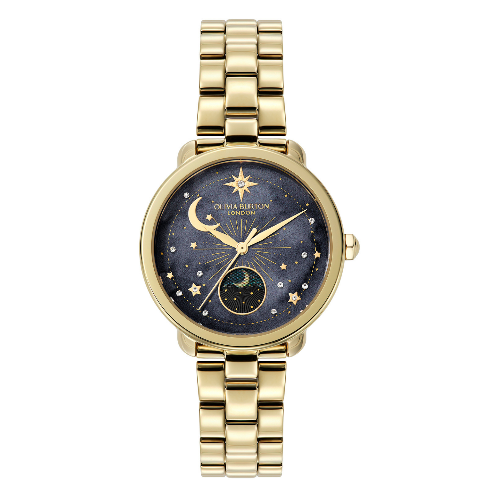 Womens Olivia Burton Gold/Black Moonphase Bracelet Watch