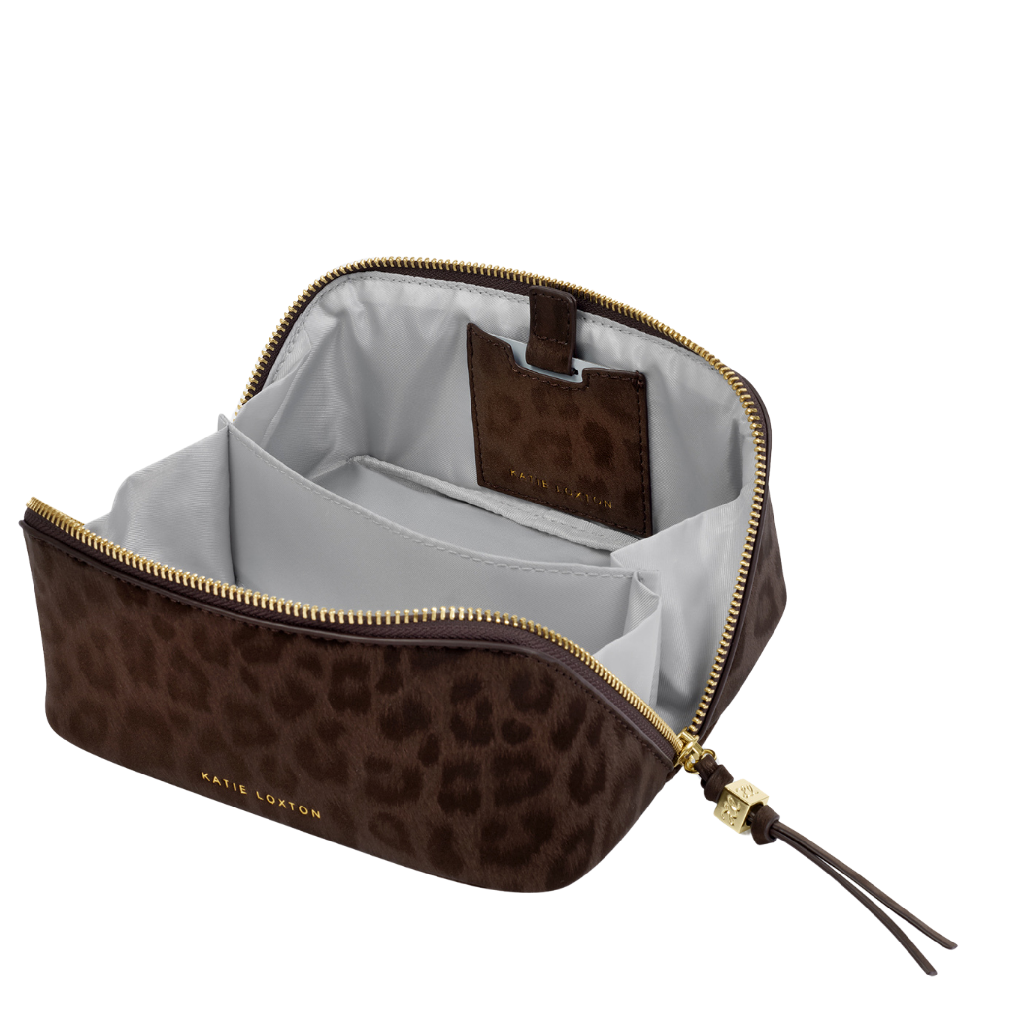Womens Katie Loxton Chocolate Leopard Mirror Make-Up Bag