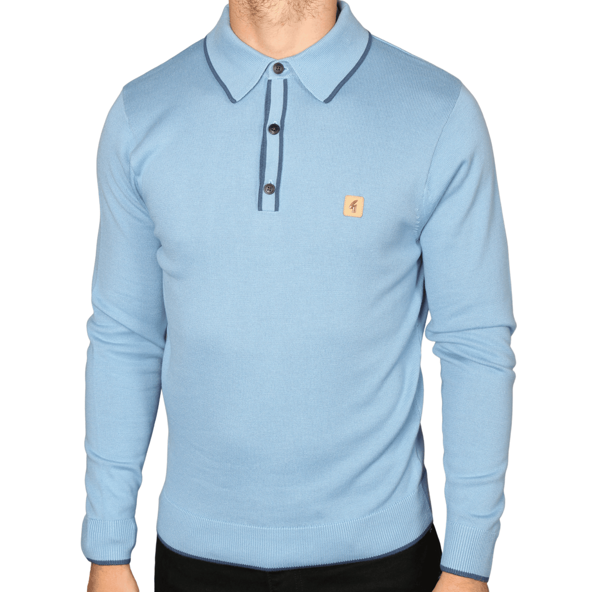 Mens Gabicci Vintage Fistral Blue Lineker Tipped Knitted L/s Polo