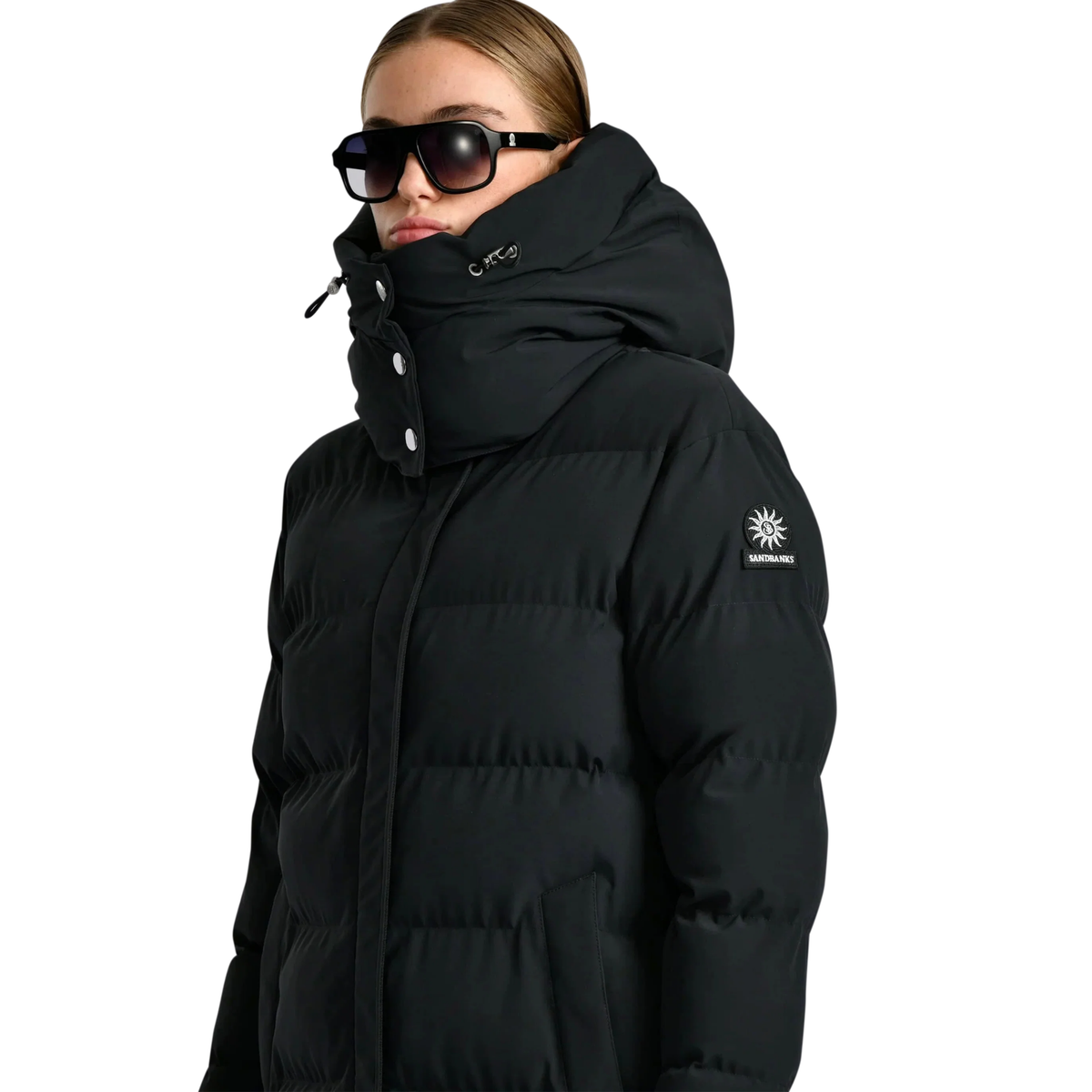 Womens Sandbanks Black Haven Oversized Long Puffer Jacket